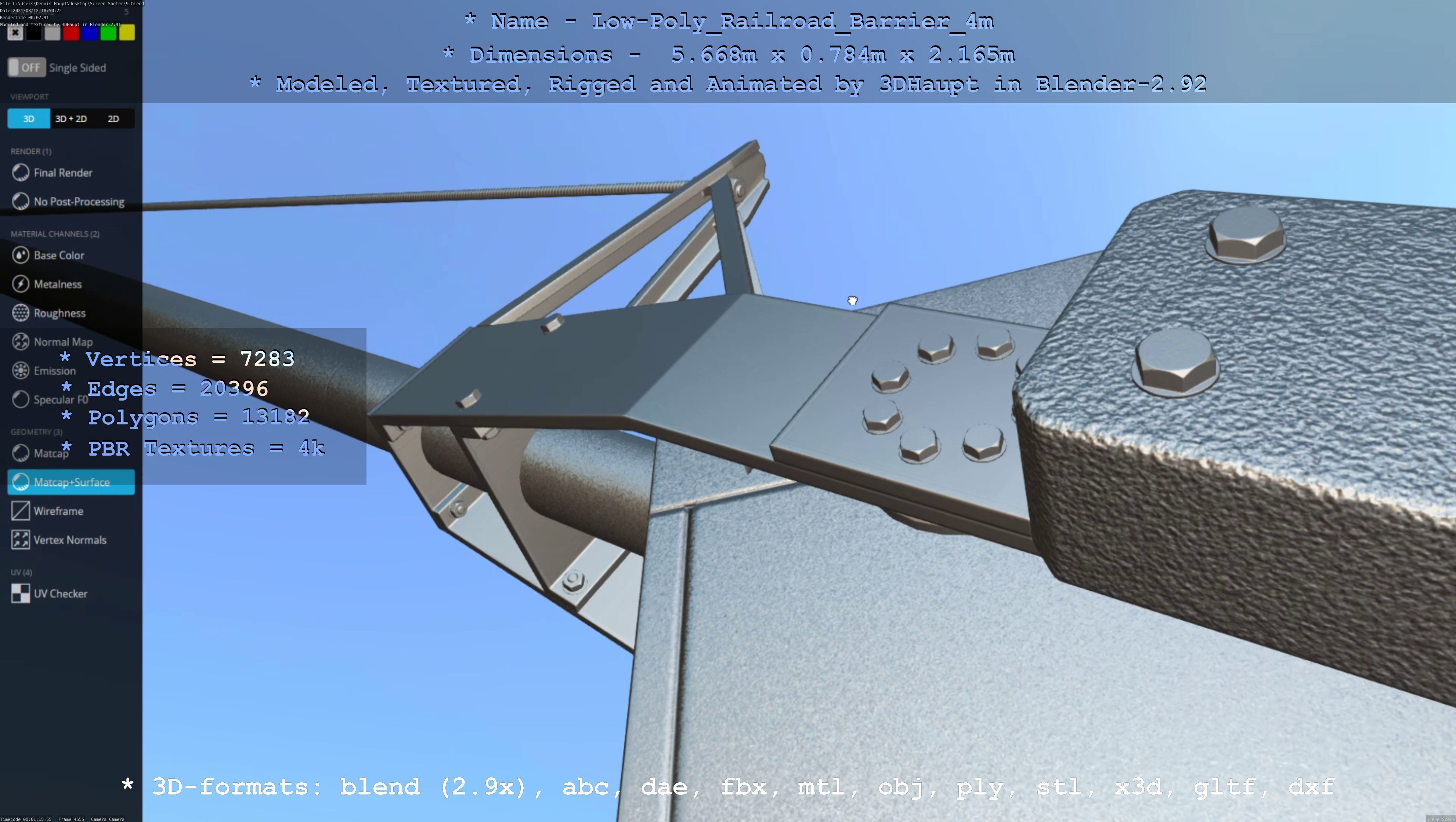 Railroad Barrier 4m Low and High-Poly Version 3D Model Collection_21