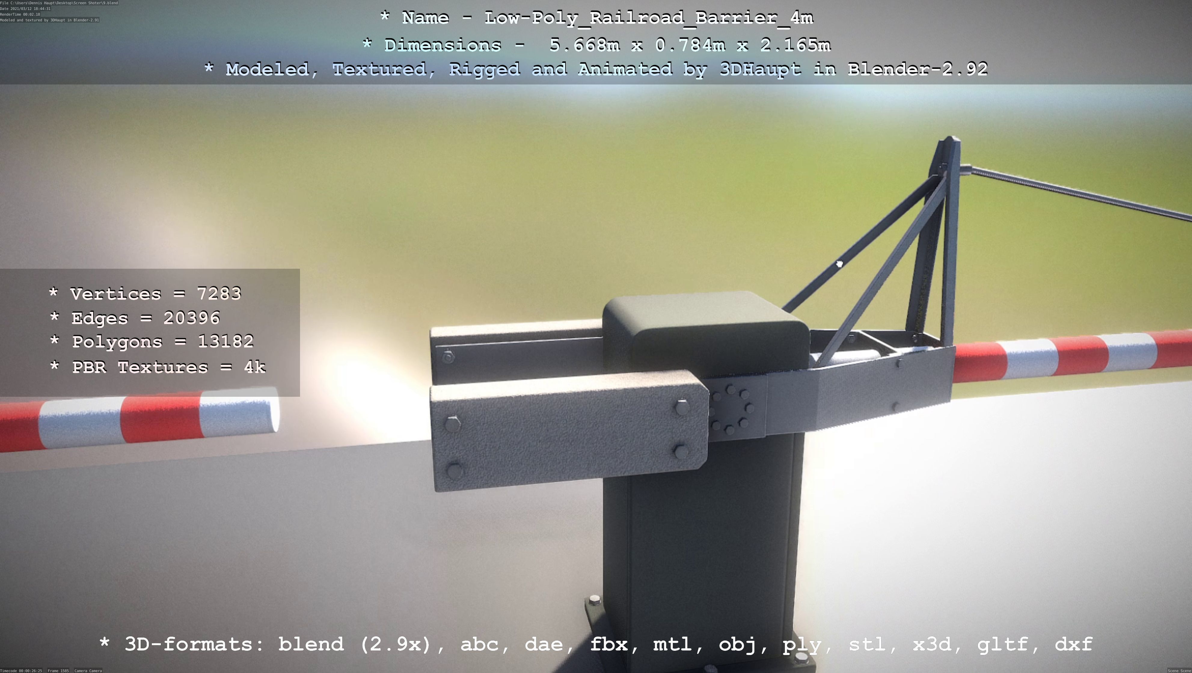 Railroad Barrier 4m Low and High-Poly Version 3D Model Collection_24