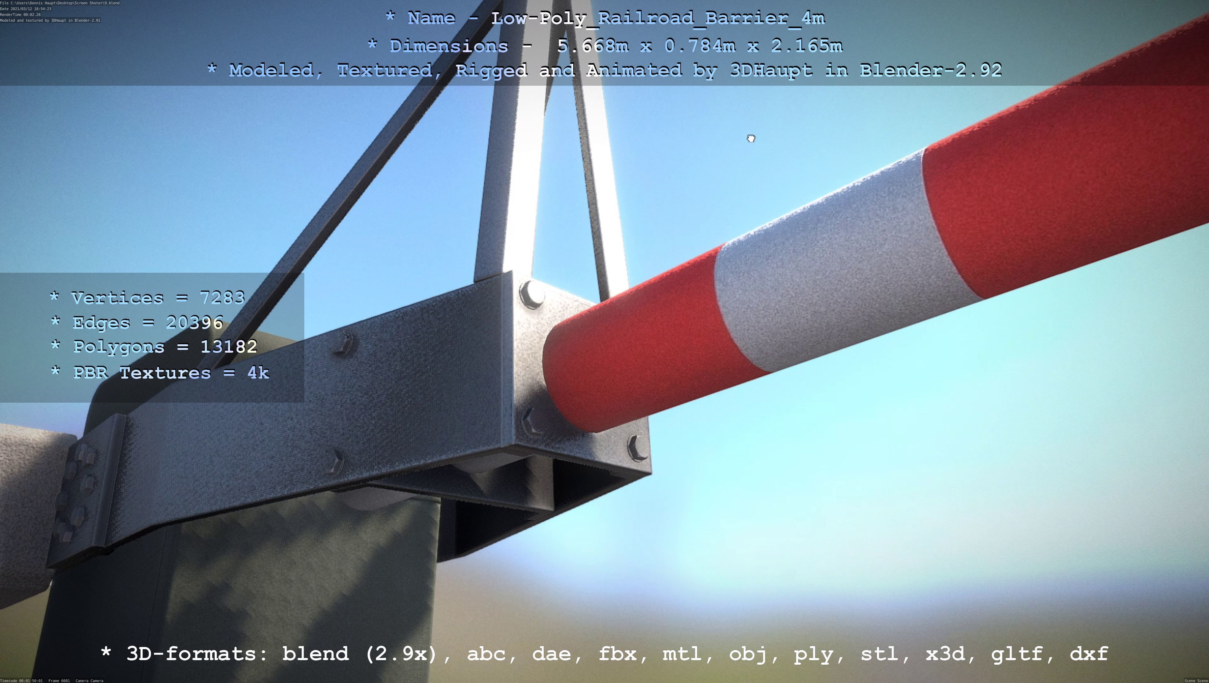 Railroad Barrier 4m Low and High-Poly Version 3D Model Collection_16