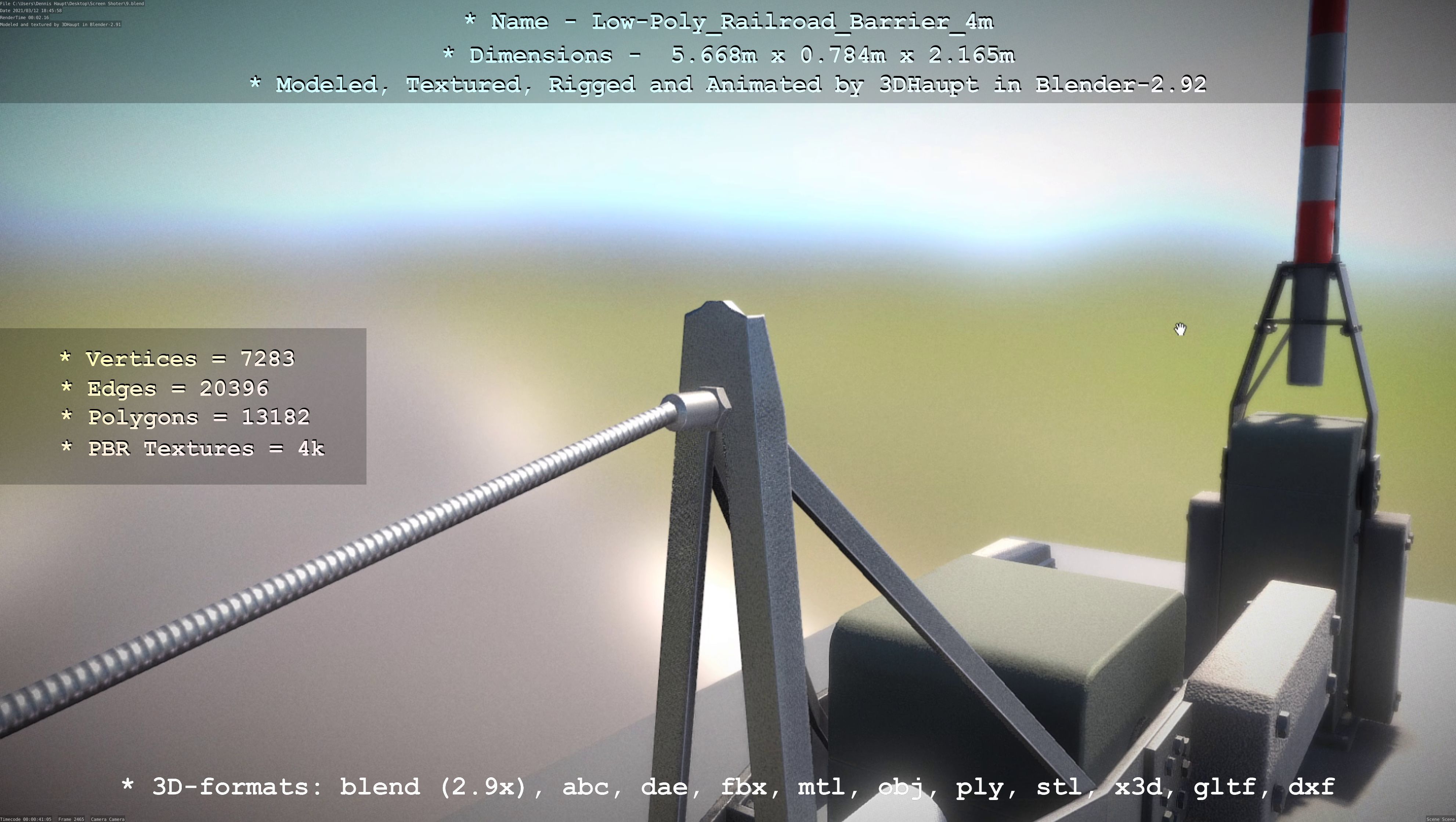 Railroad Barrier 4m Low and High-Poly Version 3D Model Collection_25