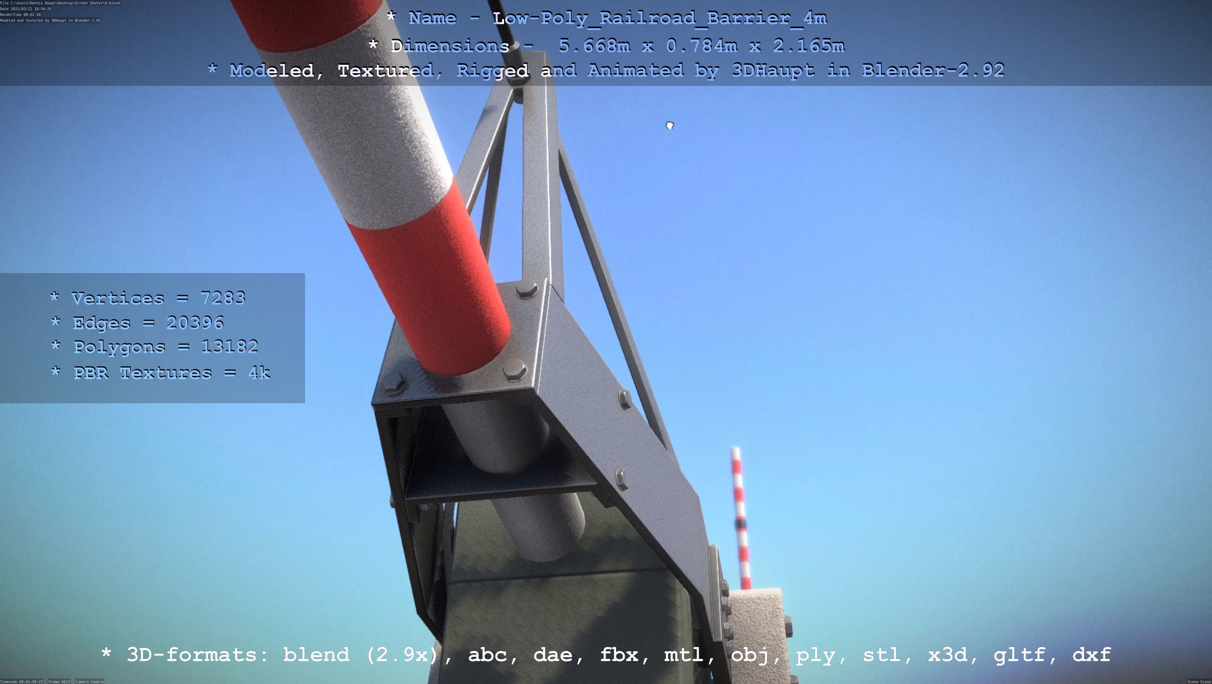 Railroad Barrier 4m Low and High-Poly Version 3D Model Collection_12