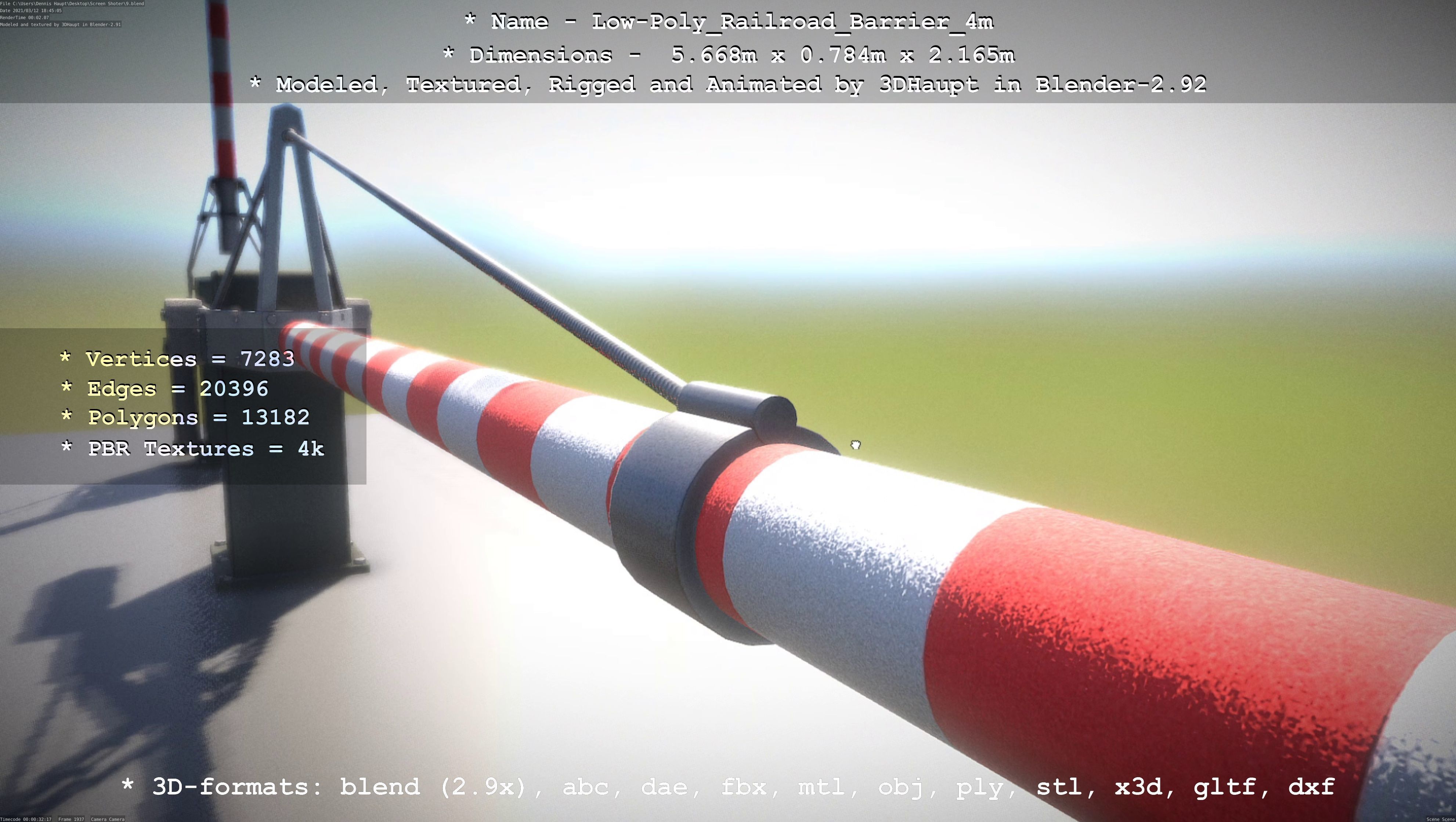 Railroad Barrier 4m Low and High-Poly Version 3D Model Collection_22