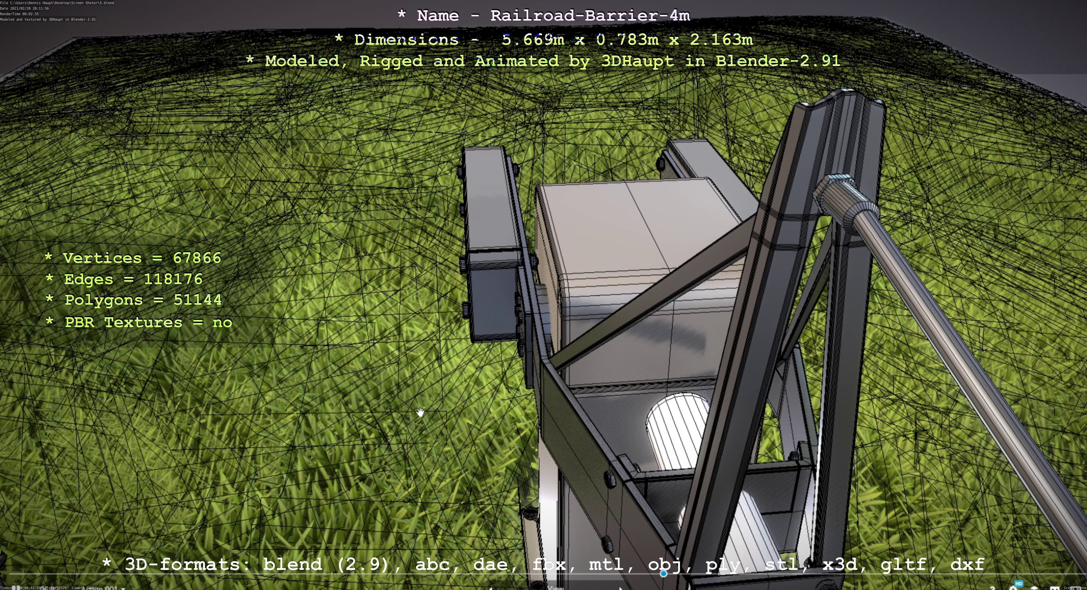 Railroad Barrier 4m Low and High-Poly Version 3D Model Collection_58