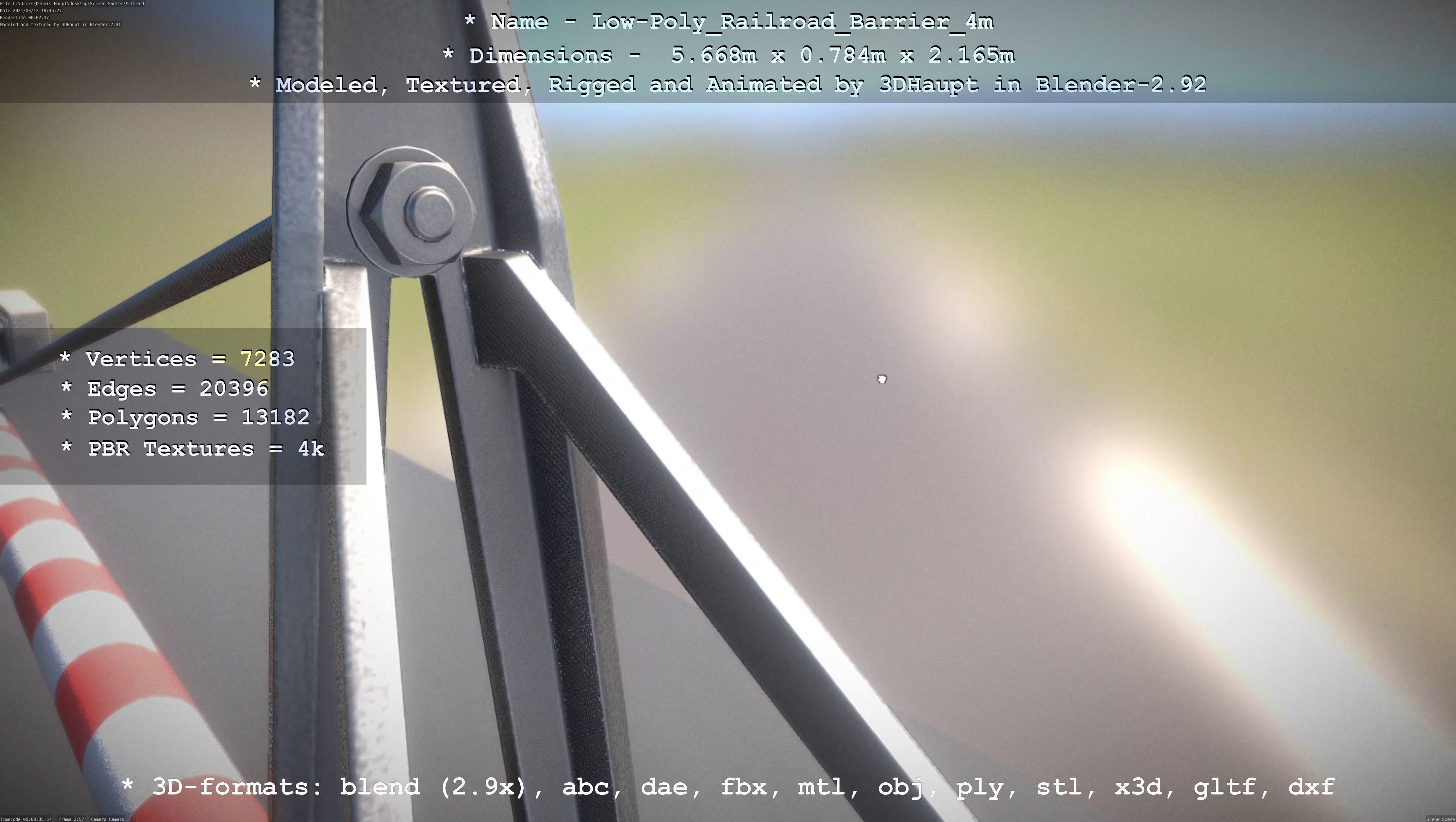 Railroad Barrier 4m Low and High-Poly Version 3D Model Collection_14