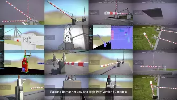 Railroad Barrier 4m Low and High-Poly Version 3D Model Collection