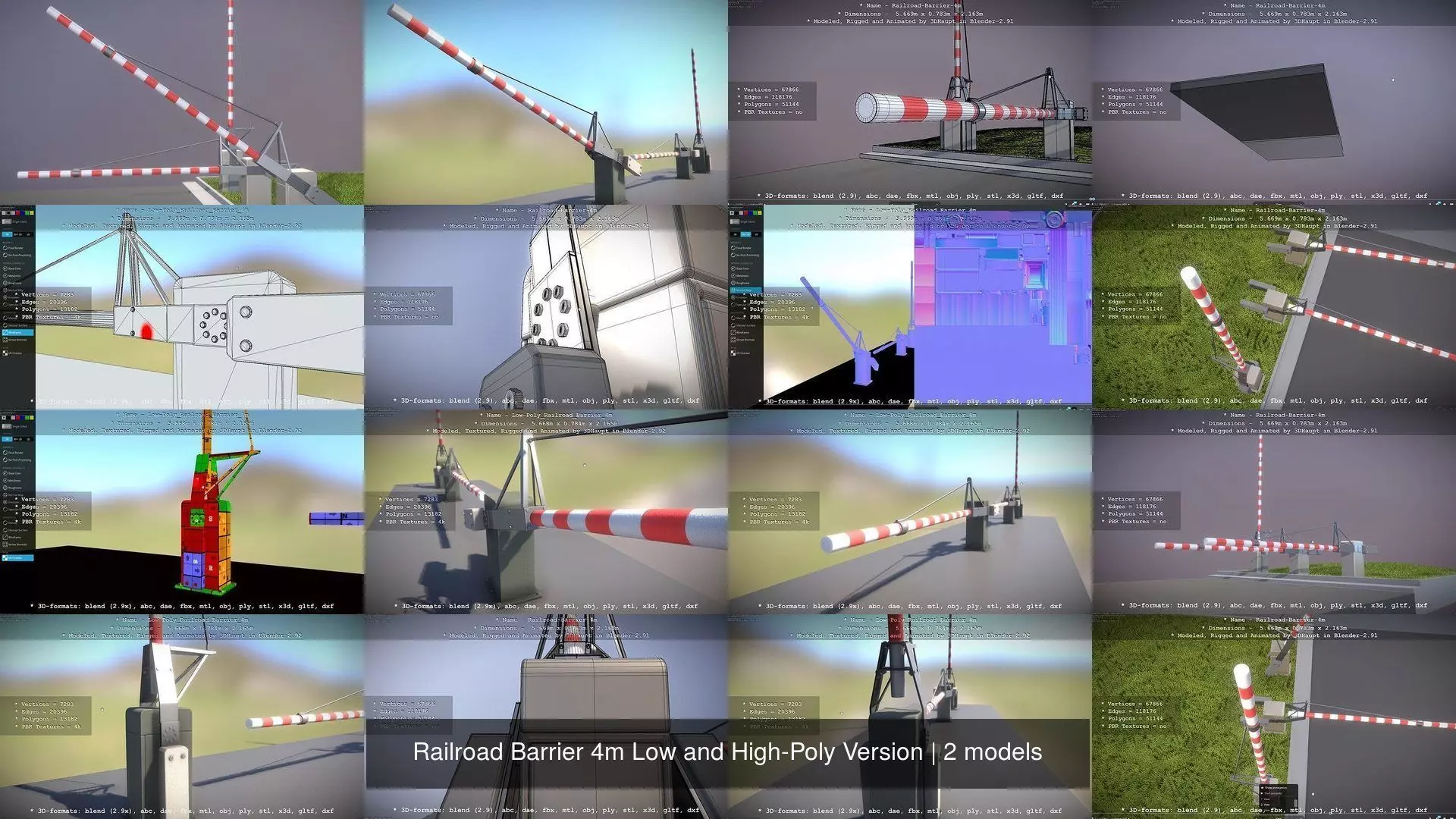 Railroad Barrier 4m Low and High-Poly Version 3D Model Collection_0