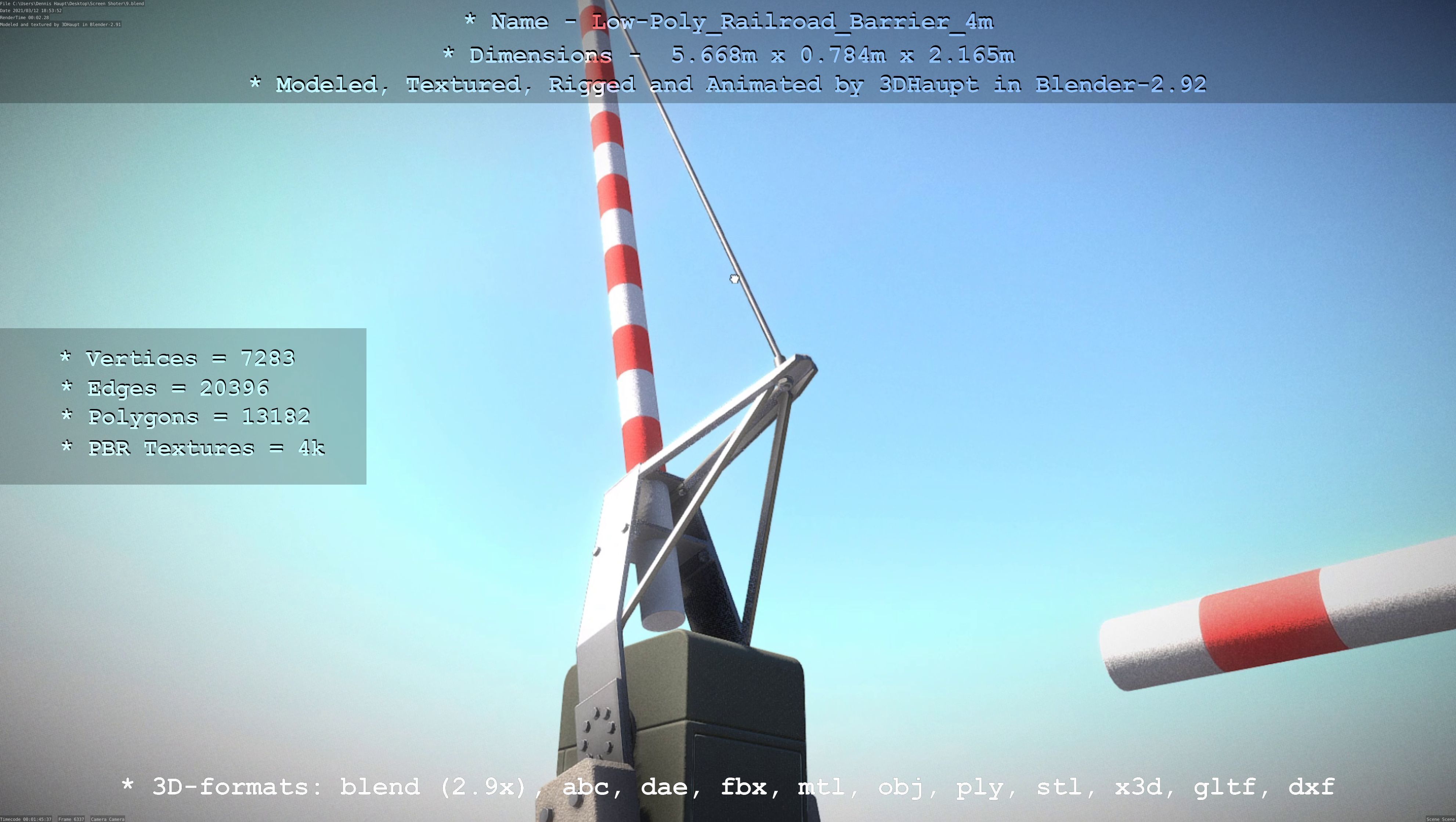 Railroad Barrier 4m Low and High-Poly Version 3D Model Collection_10