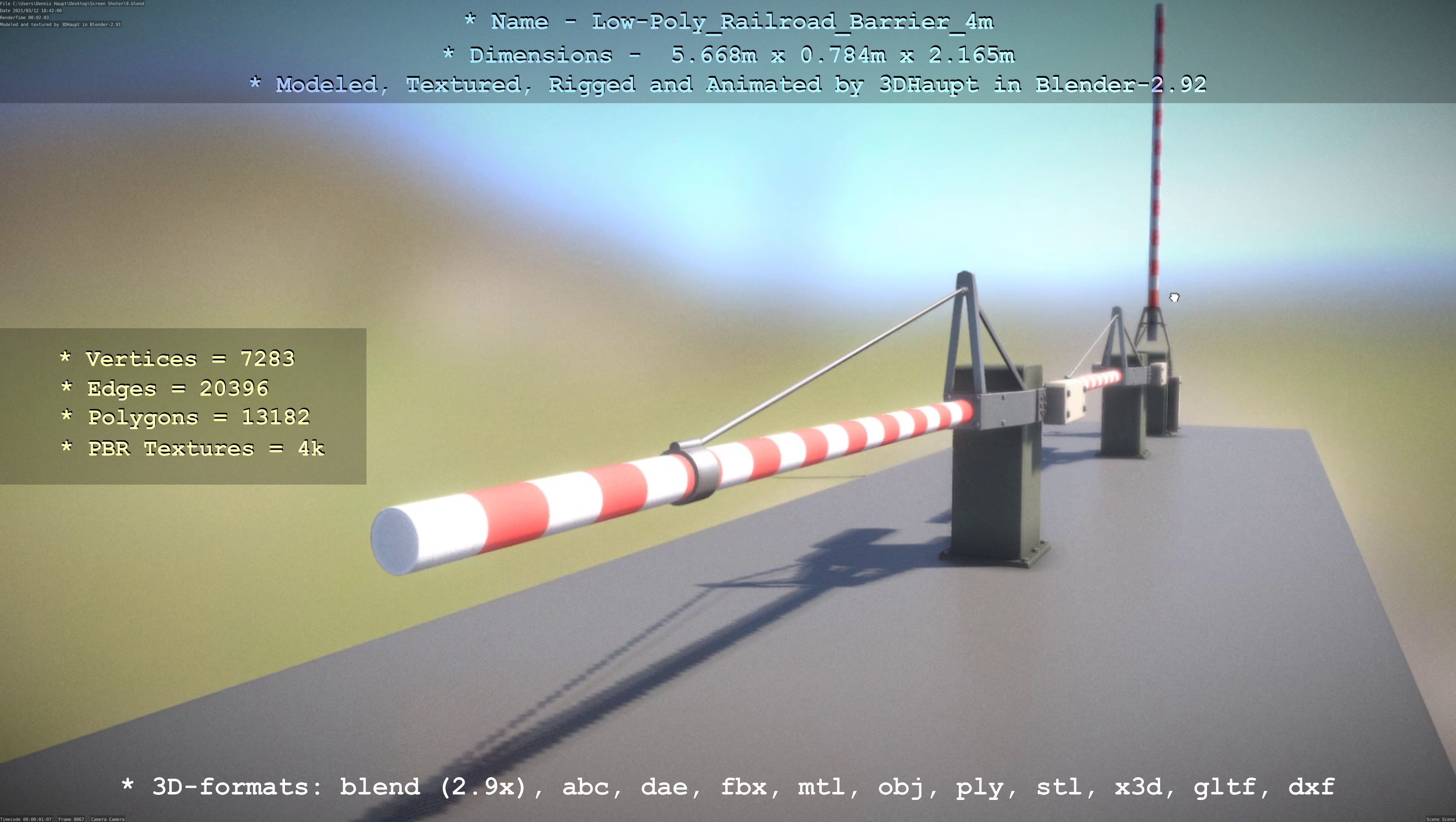 Railroad Barrier 4m Low and High-Poly Version 3D Model Collection_20