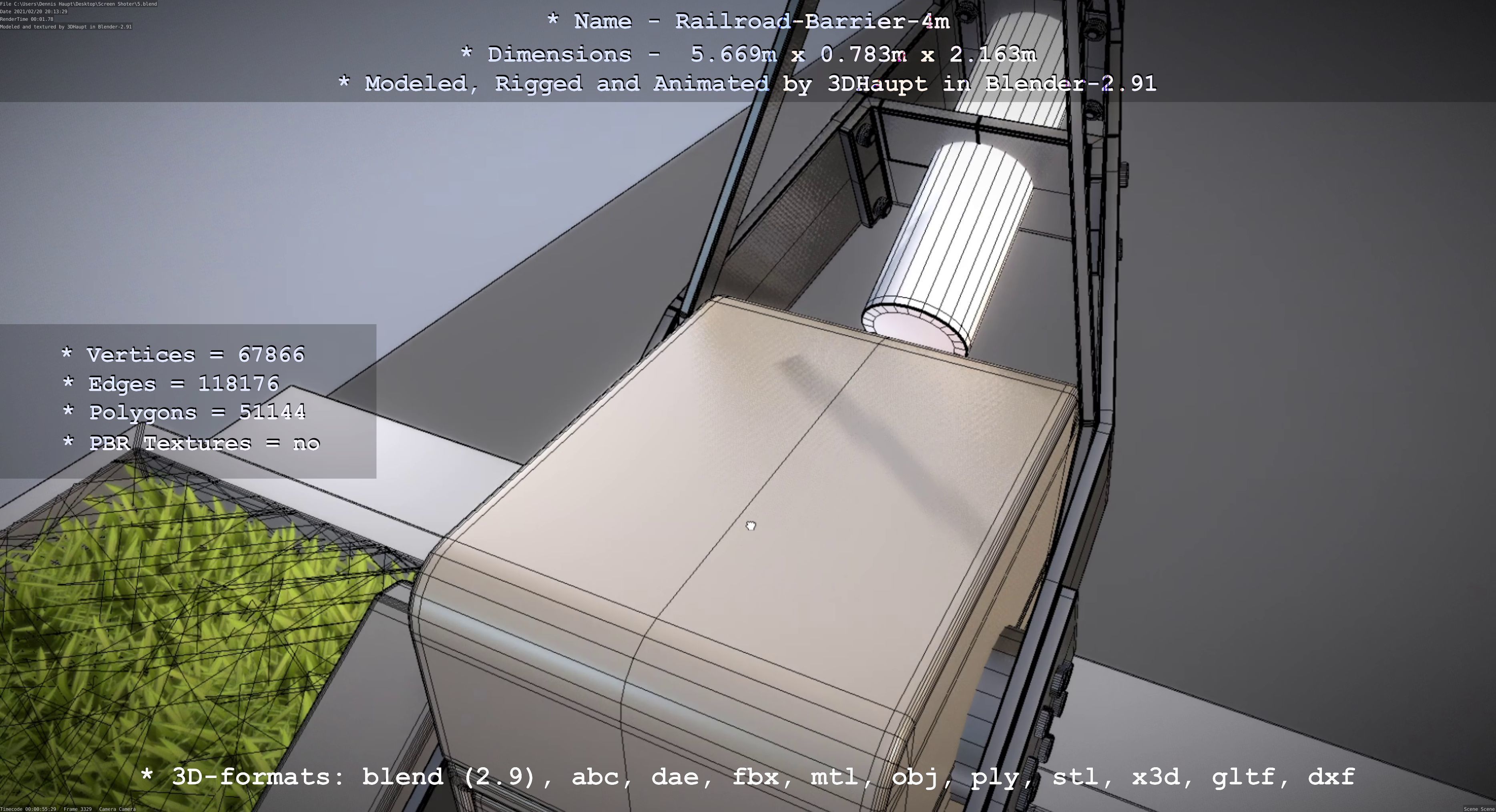 Railroad Barrier 4m Low and High-Poly Version 3D Model Collection_42