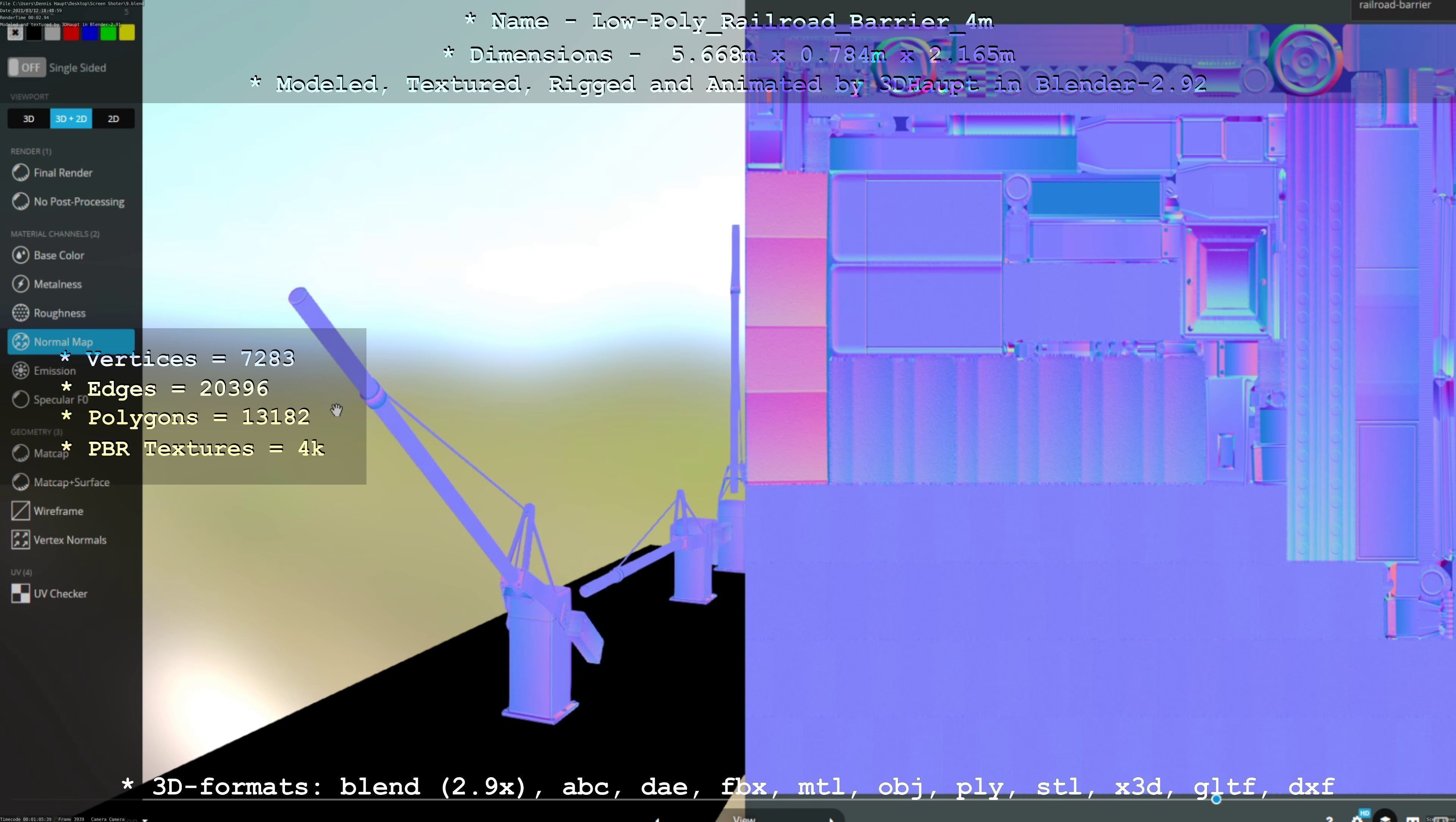 Railroad Barrier 4m Low and High-Poly Version 3D Model Collection_7