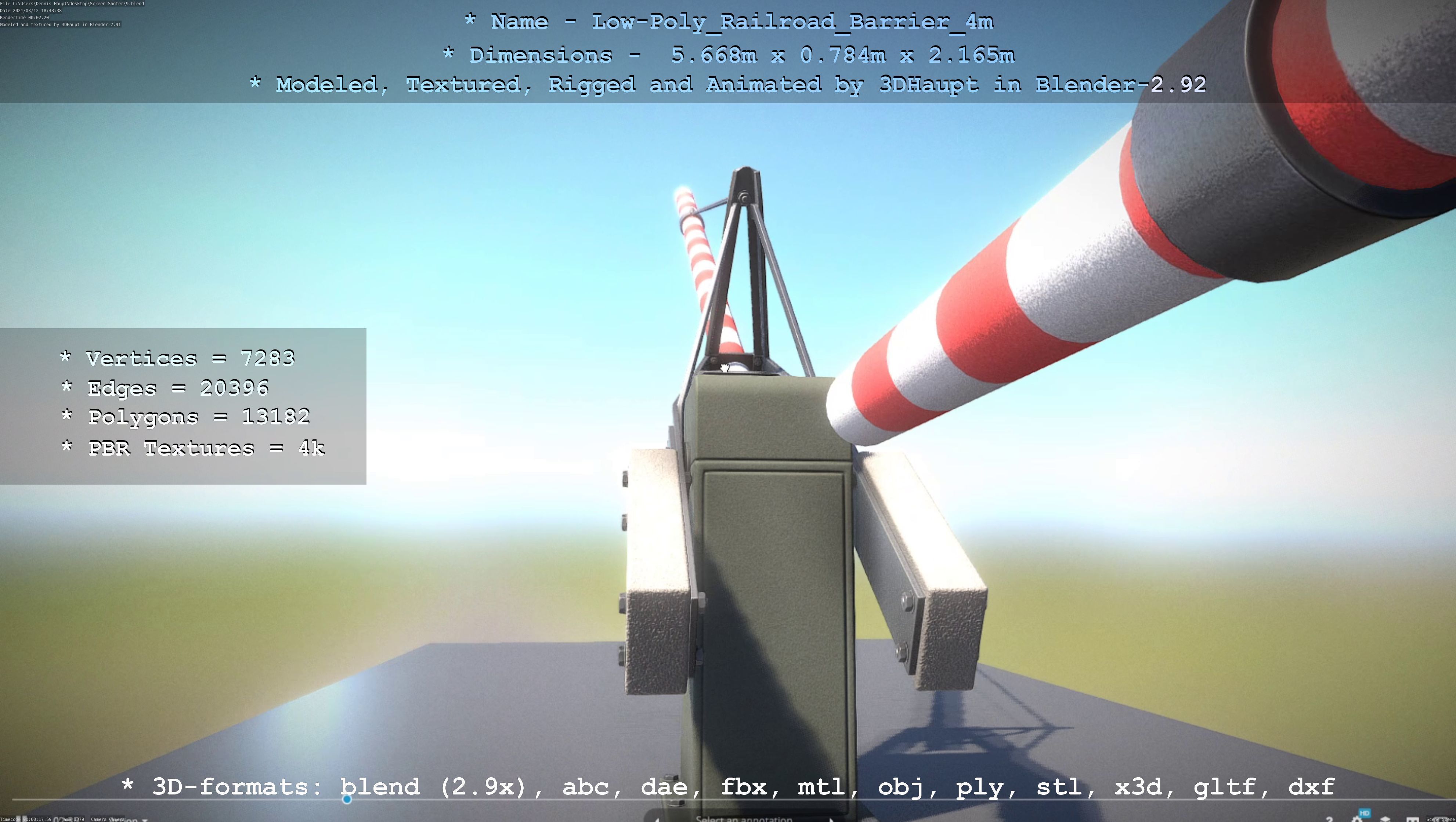 Railroad Barrier 4m Low and High-Poly Version 3D Model Collection_9