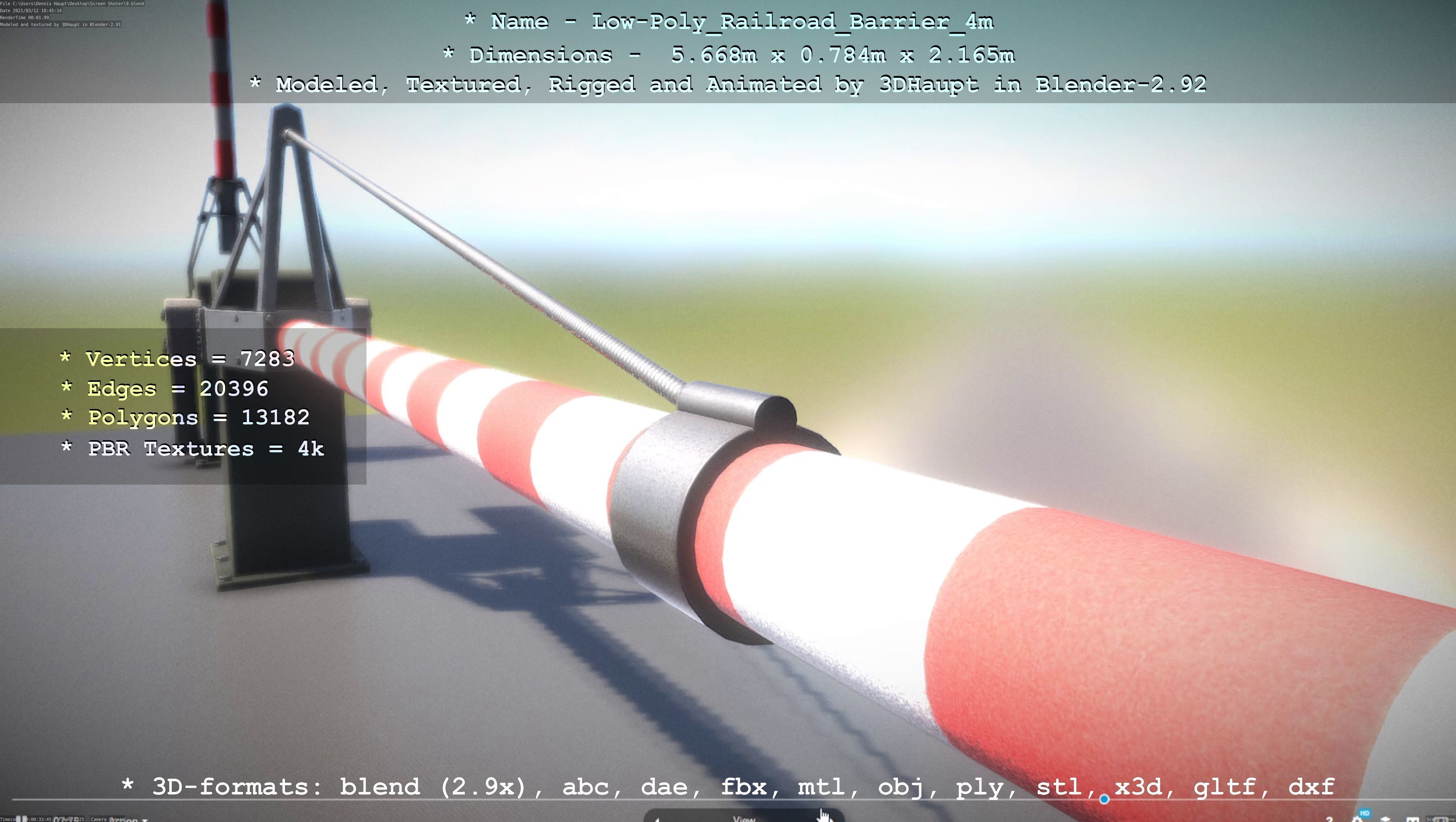 Railroad Barrier 4m Low and High-Poly Version 3D Model Collection_26