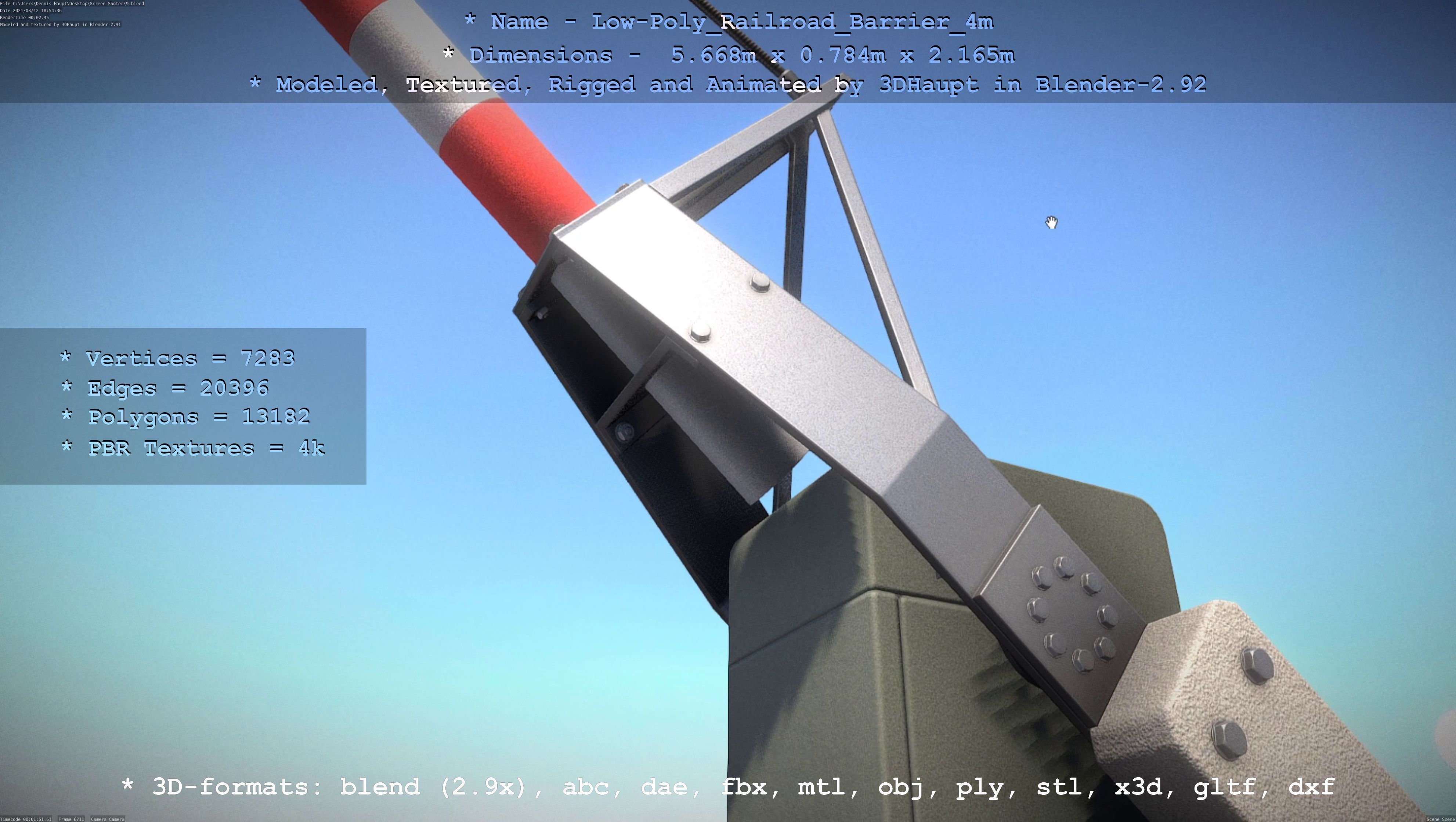 Railroad Barrier 4m Low and High-Poly Version 3D Model Collection_17