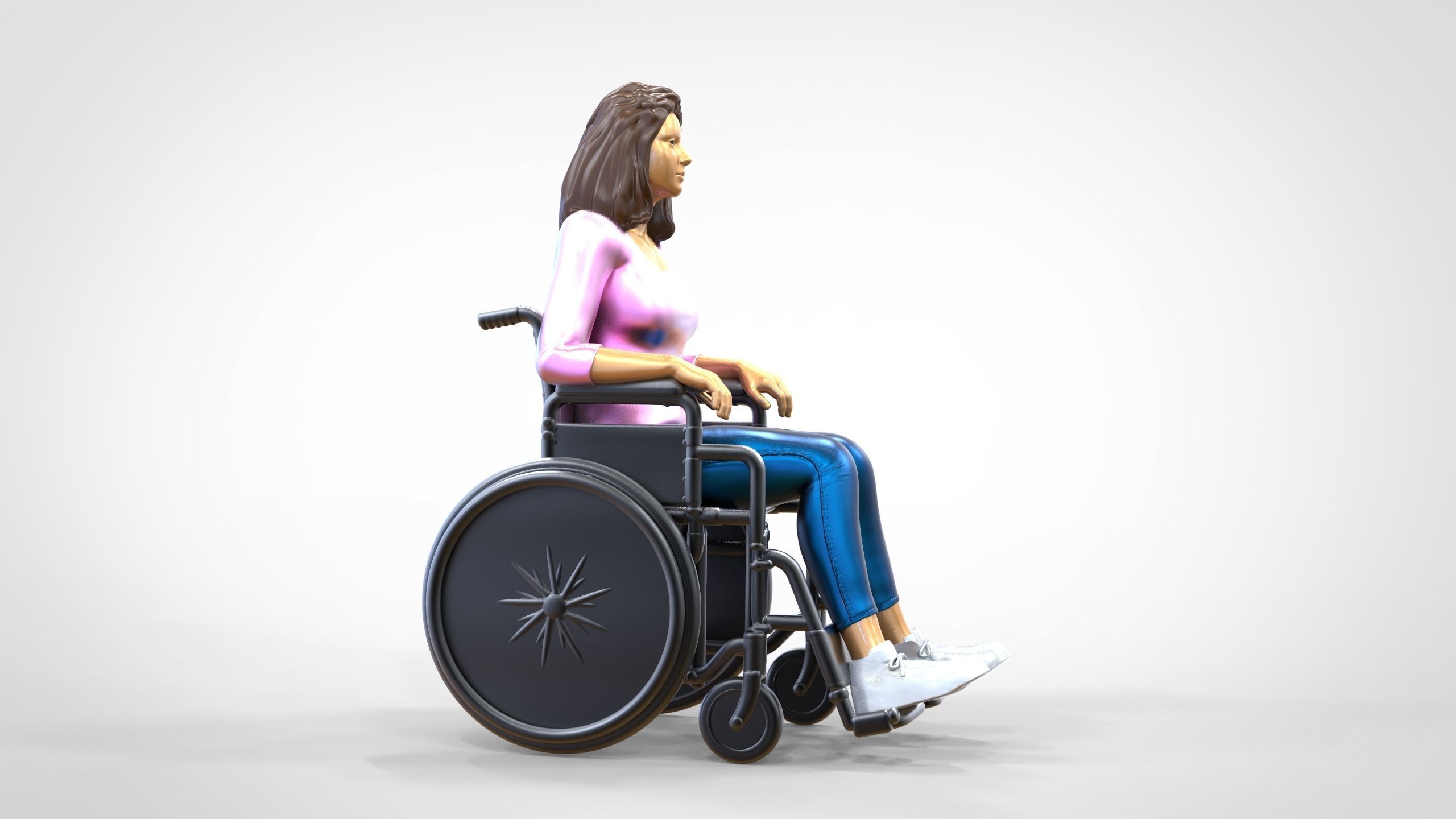 N1 Disabled woman on wheelchair 3D print model_1