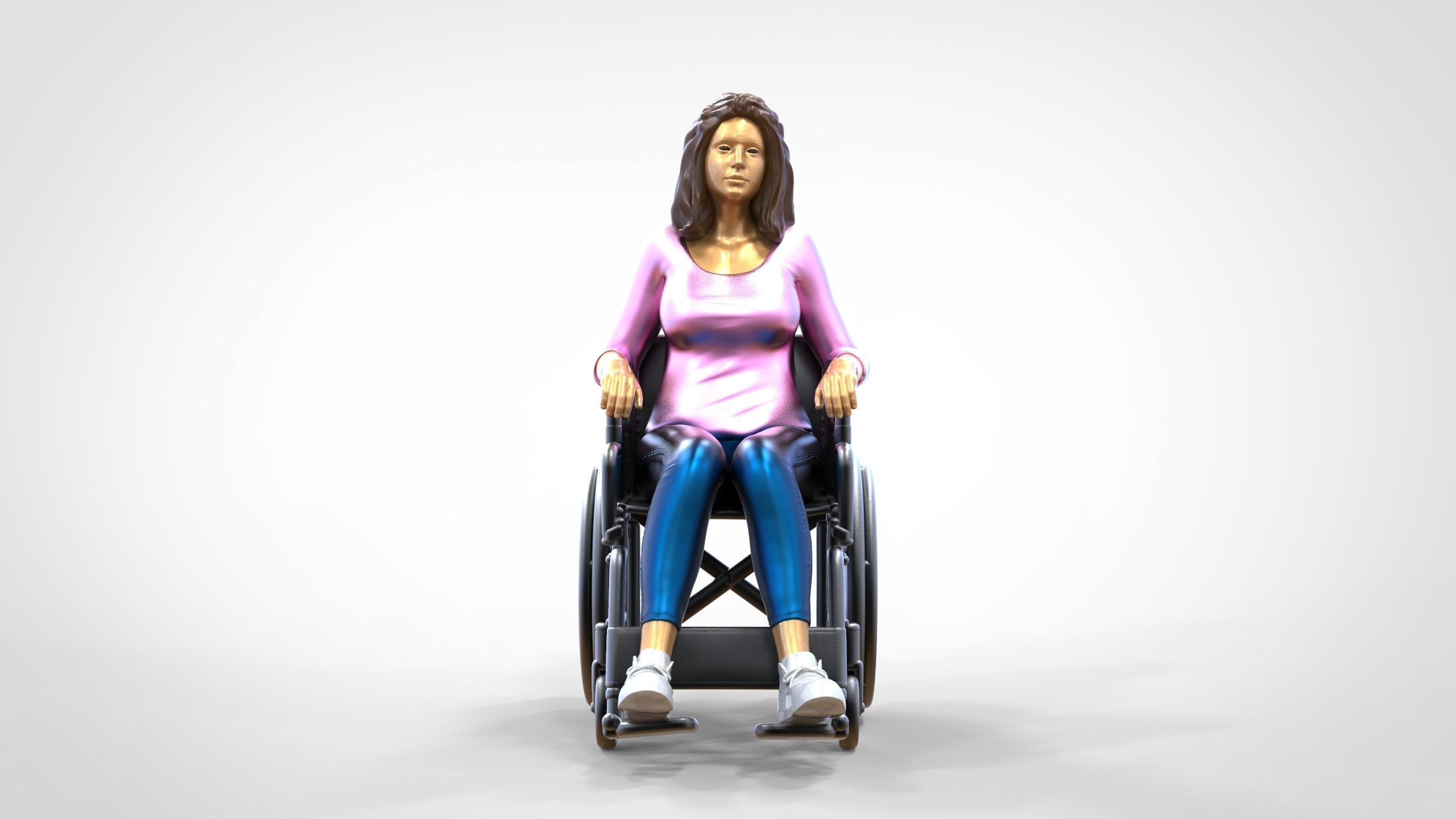 N1 Disabled woman on wheelchair 3D print model_15