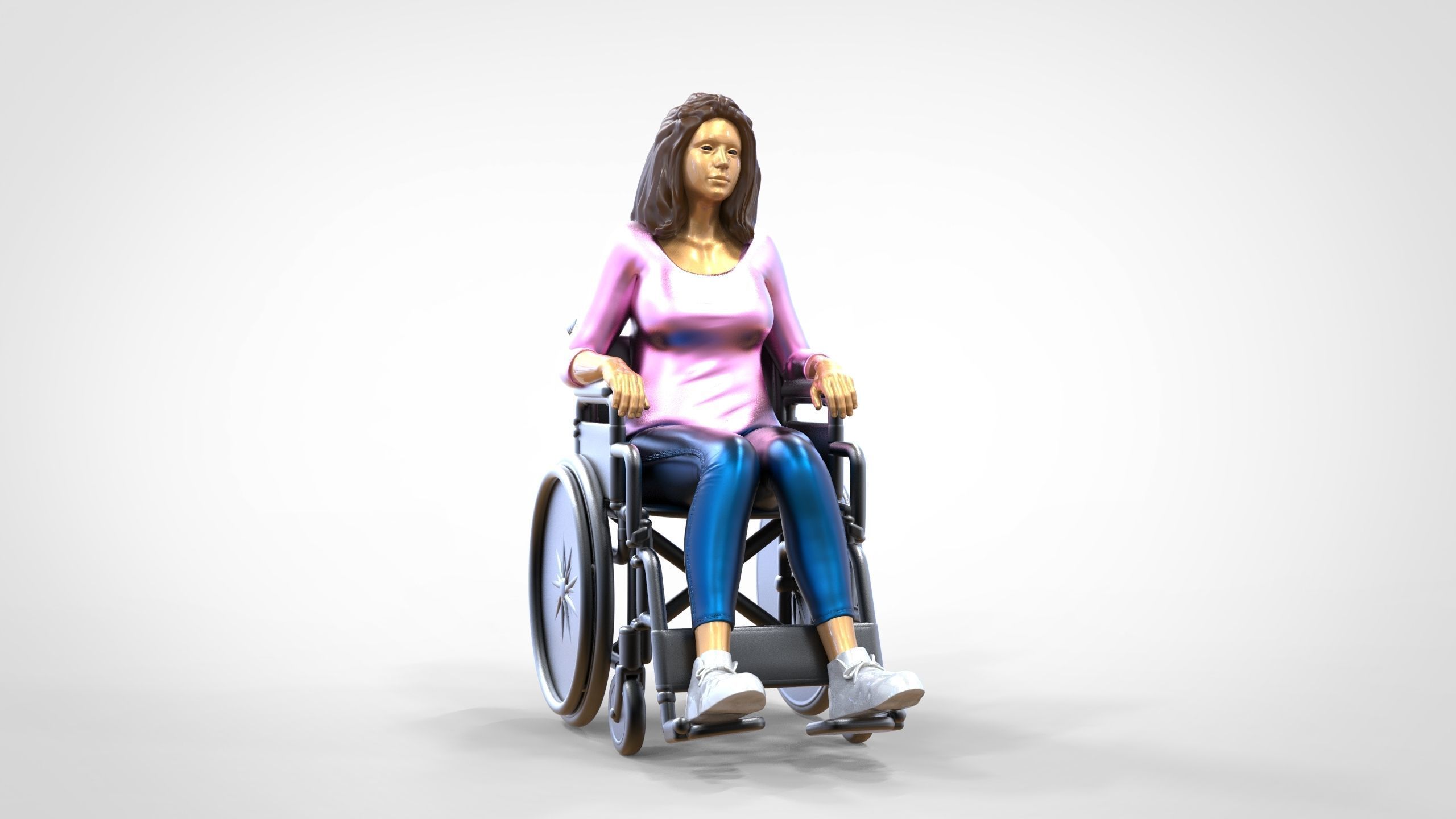 N1 Disabled woman on wheelchair 3D print model_16