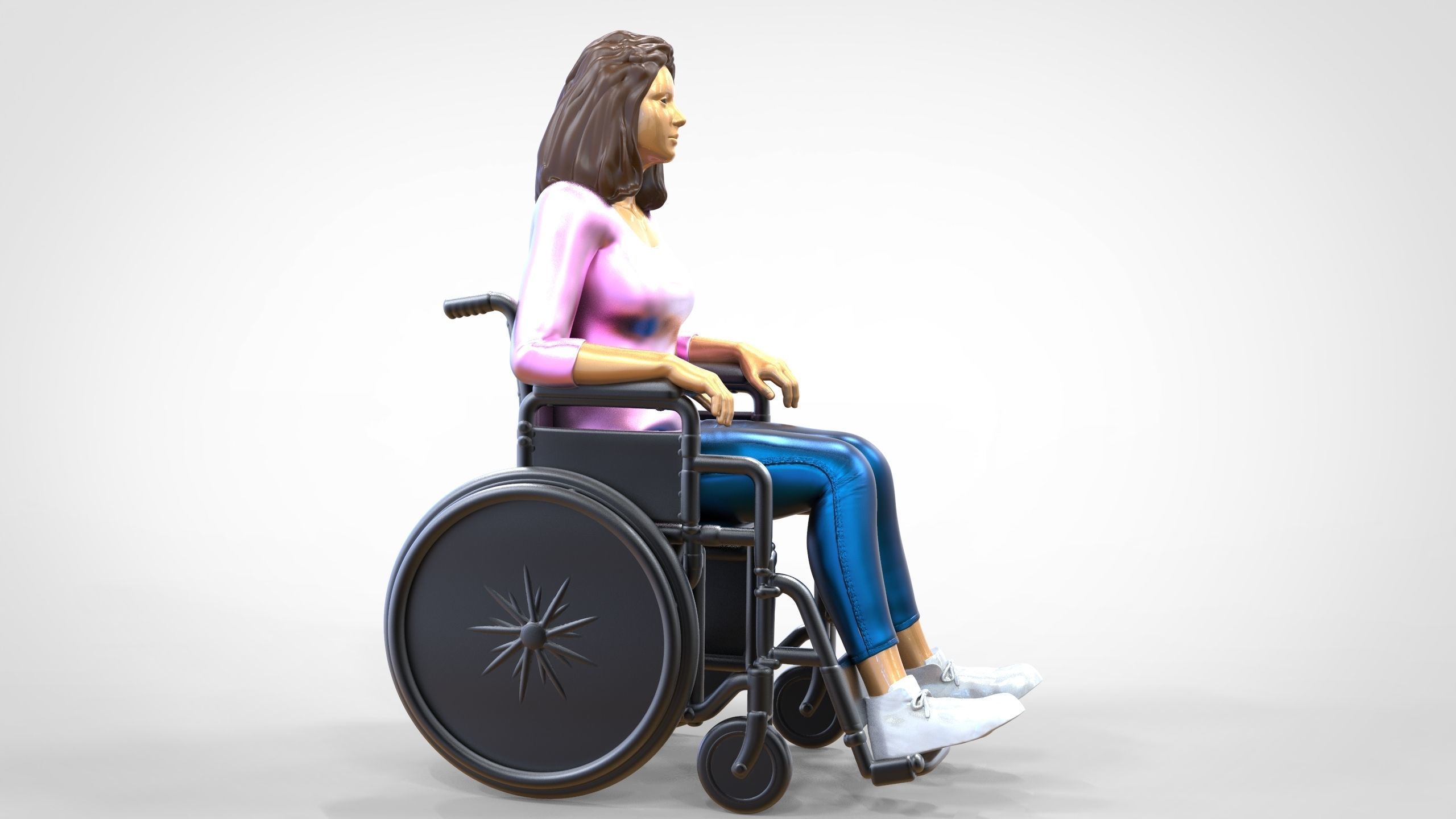 N1 Disabled woman on wheelchair 3D print model_28