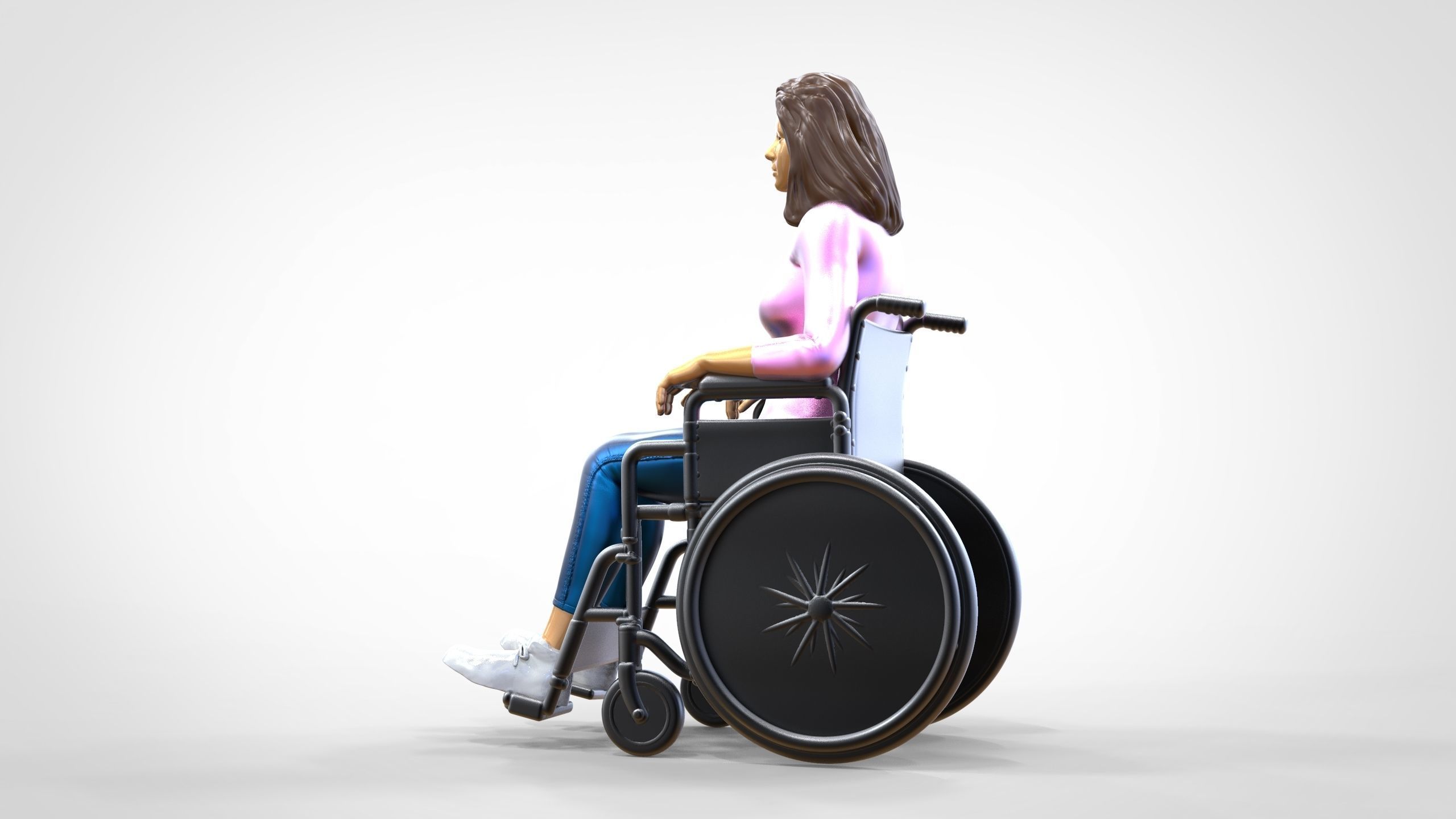 N1 Disabled woman on wheelchair 3D print model_10
