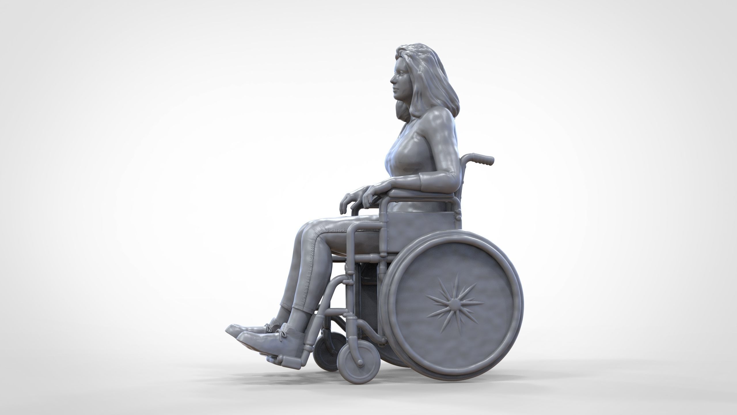 N1 Disabled woman on wheelchair 3D print model_24