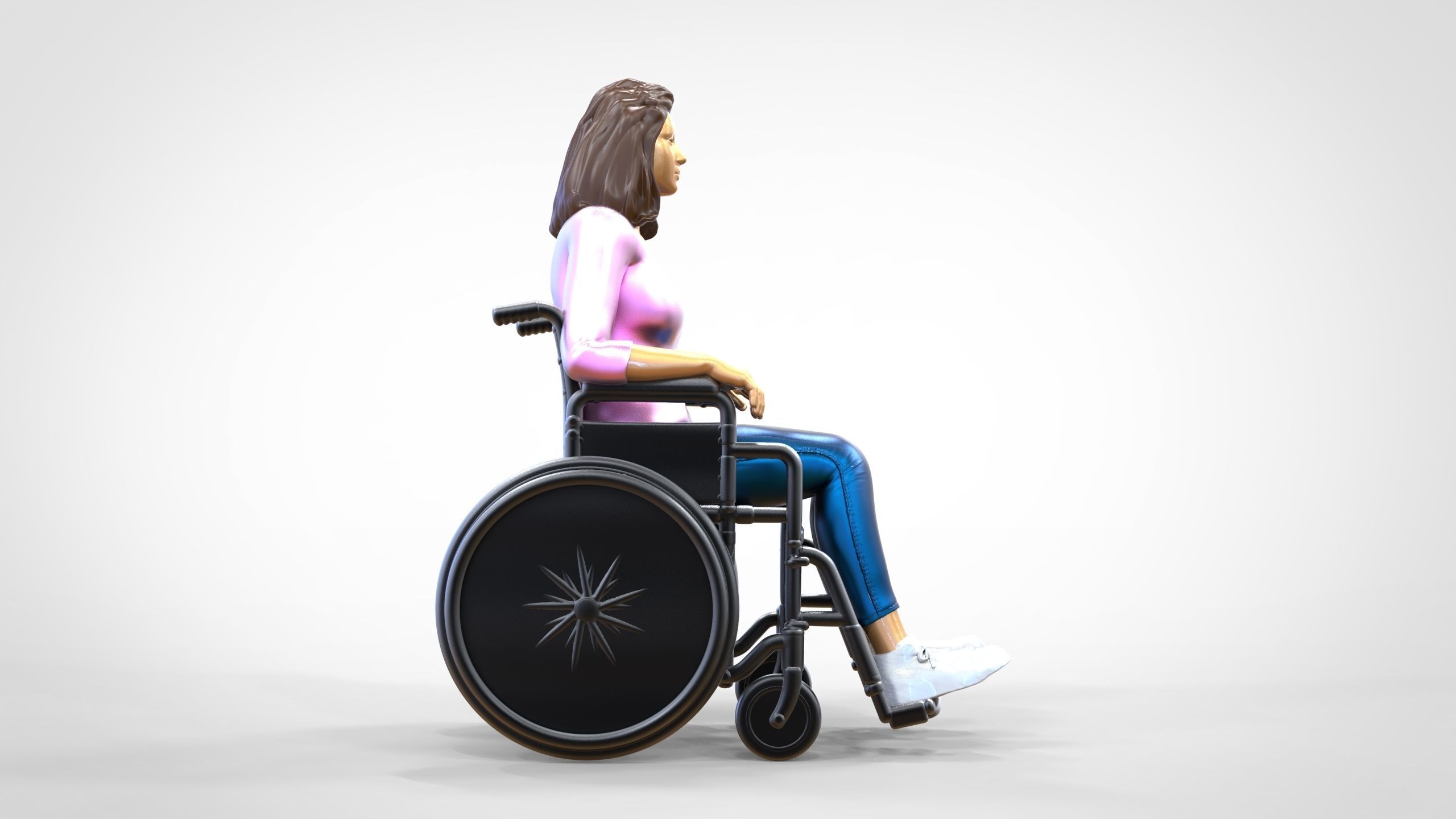 N1 Disabled woman on wheelchair 3D print model_2