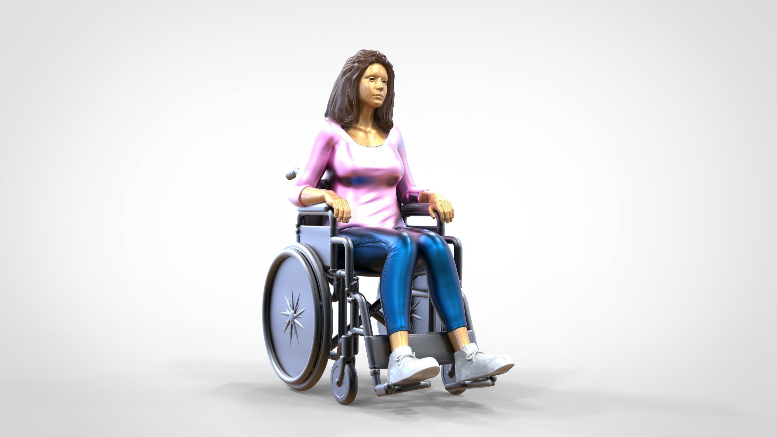 N1 Disabled woman on wheelchair 3D print model_17