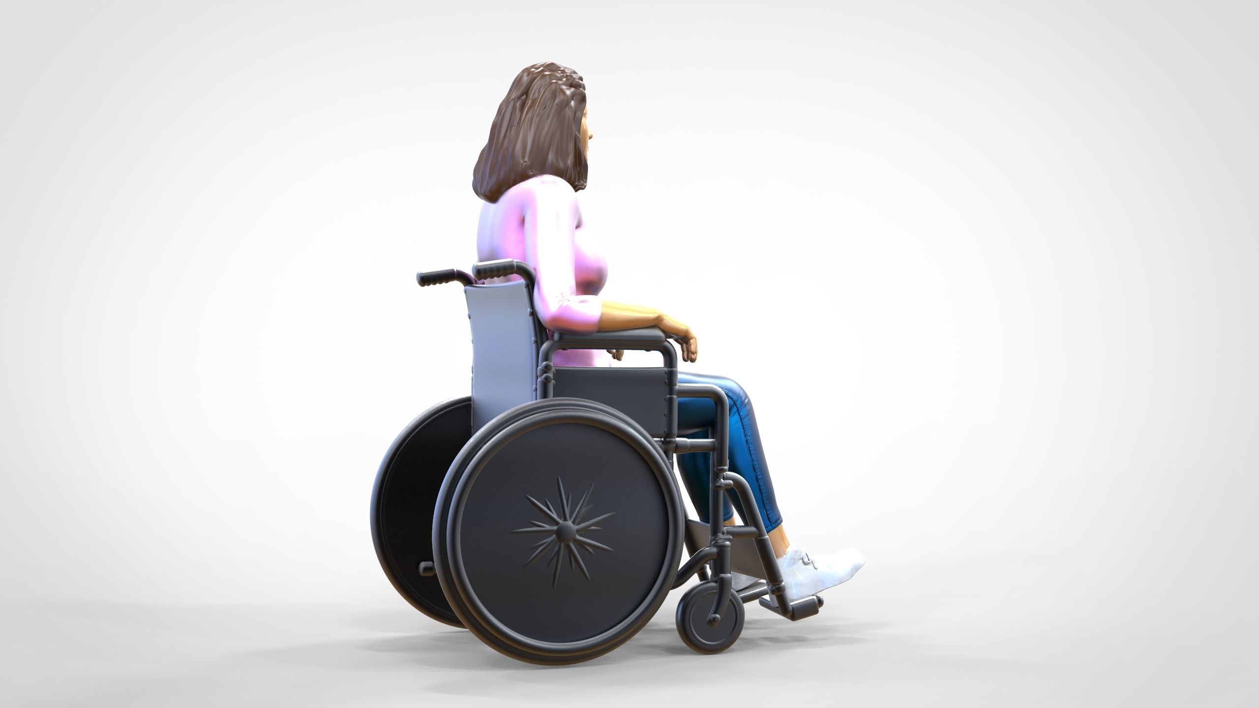 N1 Disabled woman on wheelchair 3D print model_3