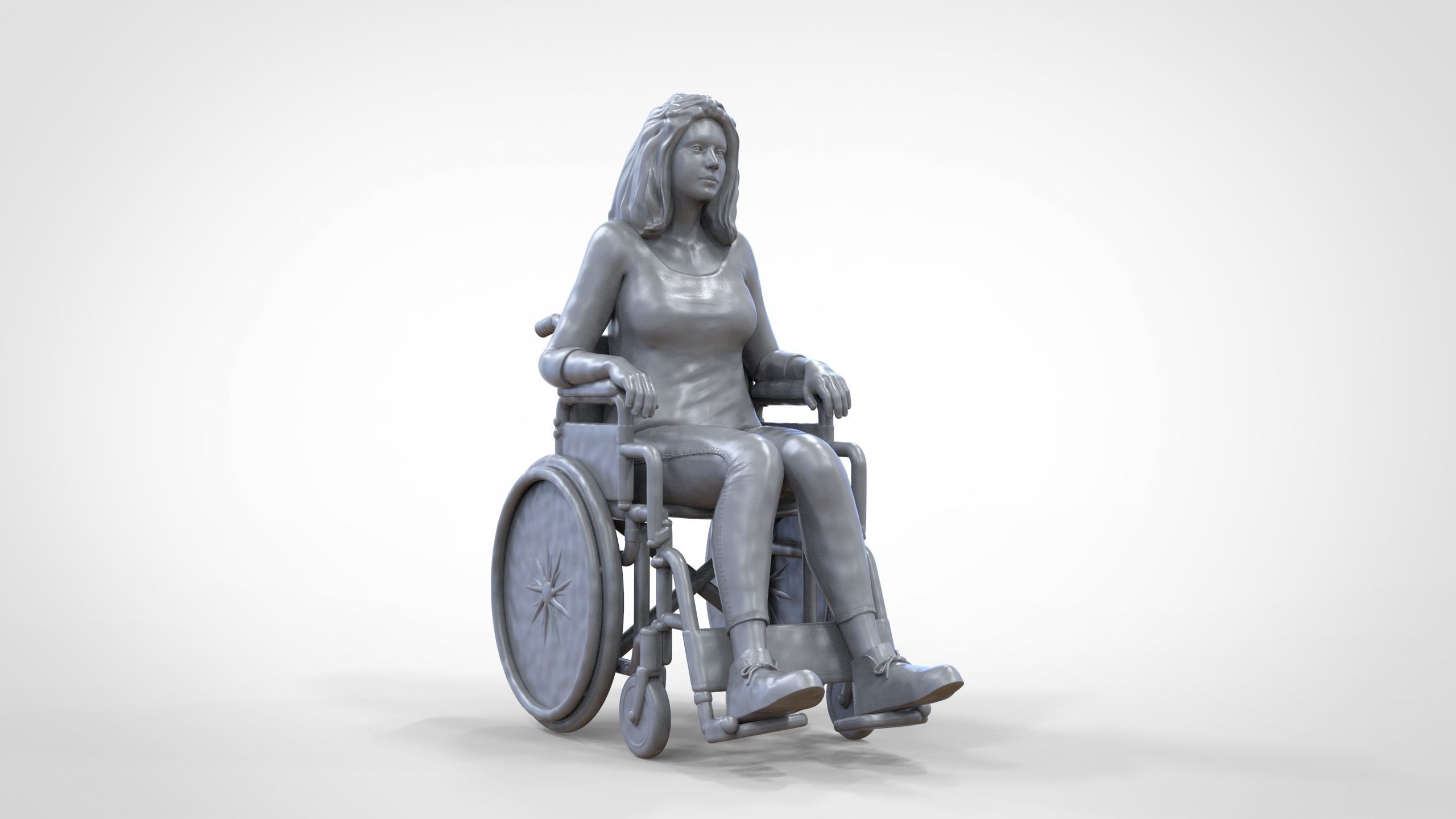 N1 Disabled woman on wheelchair 3D print model_27