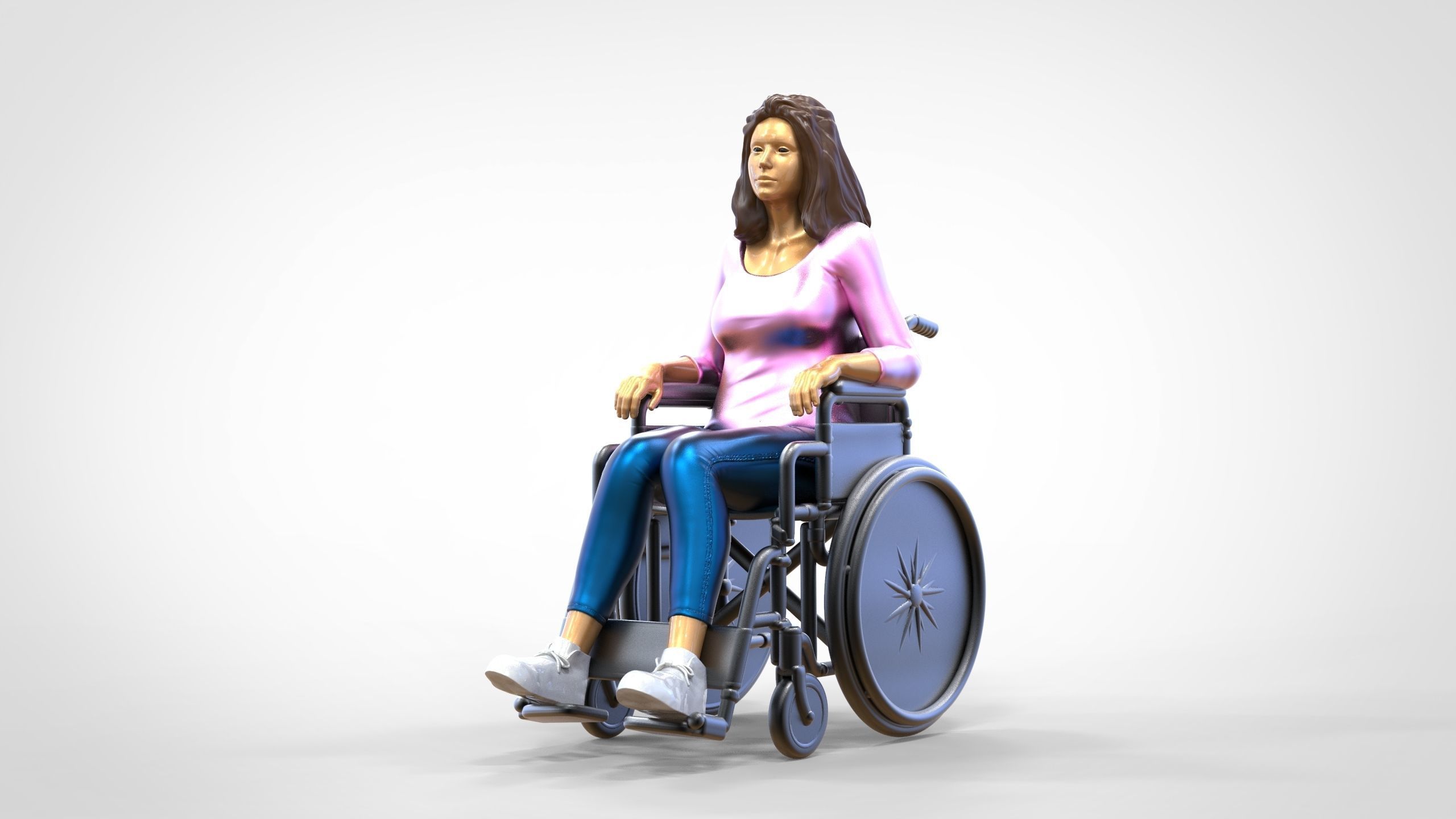 N1 Disabled woman on wheelchair 3D print model_14