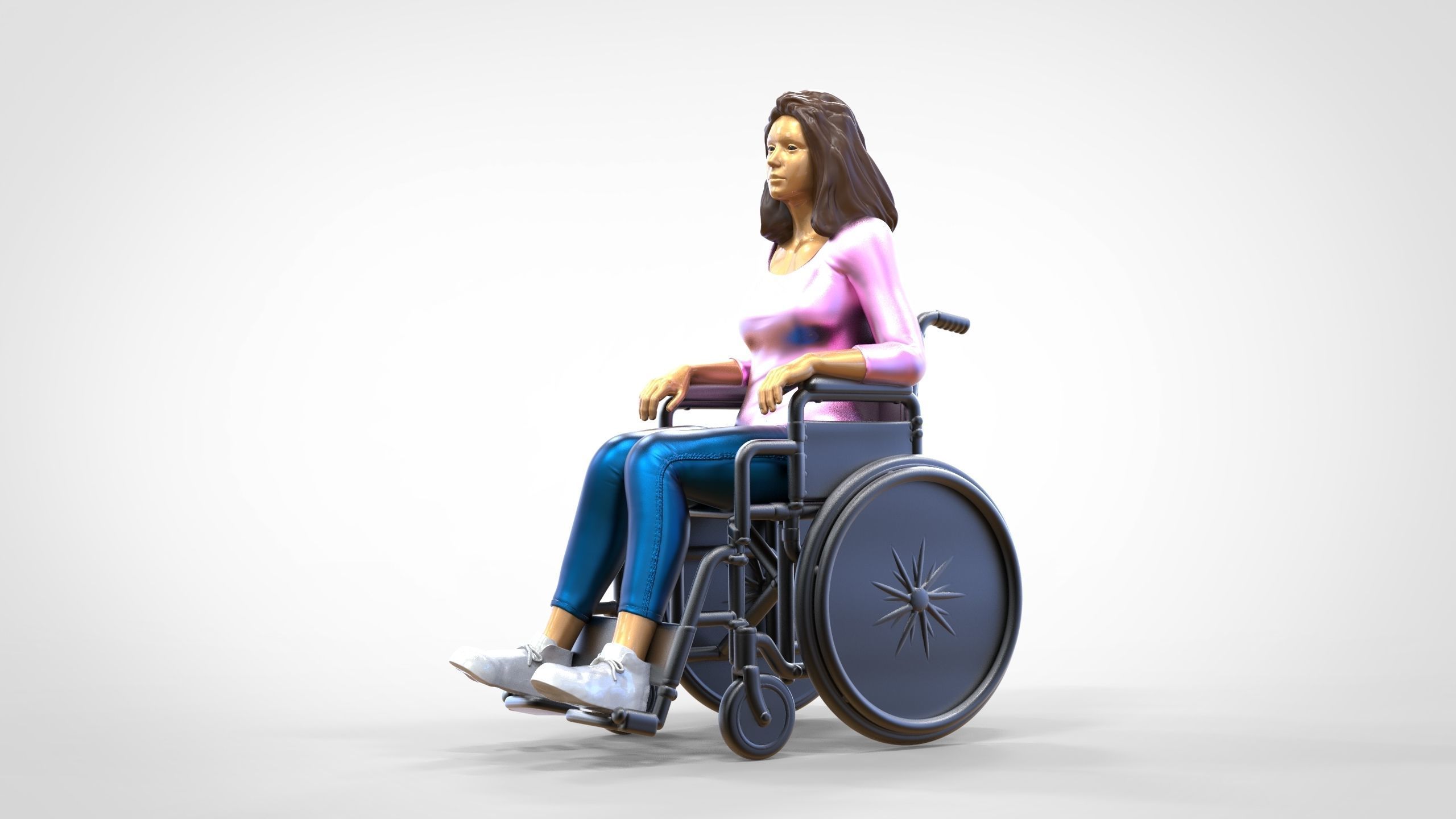 N1 Disabled woman on wheelchair 3D print model_13