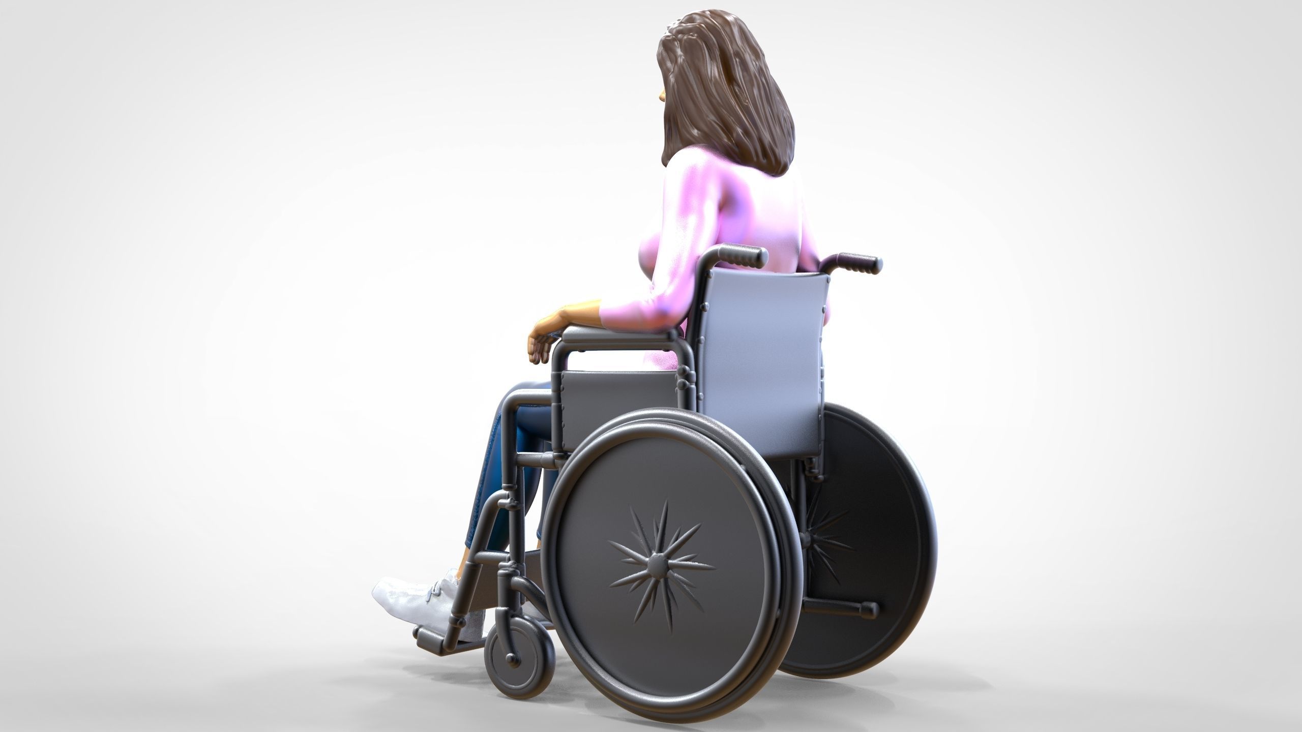 N1 Disabled woman on wheelchair 3D print model_29