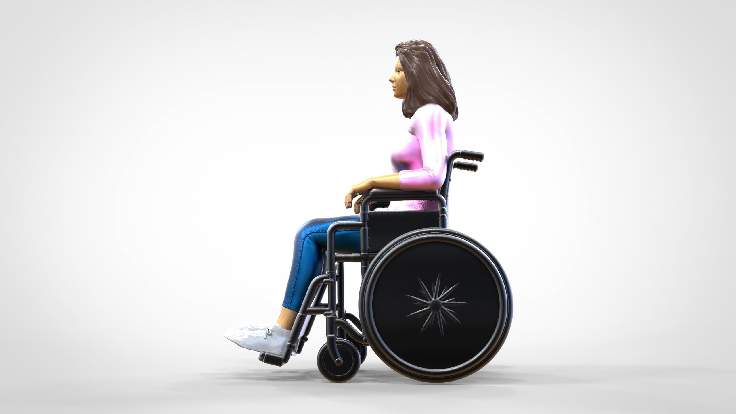 N1 Disabled woman on wheelchair 3D print model_11