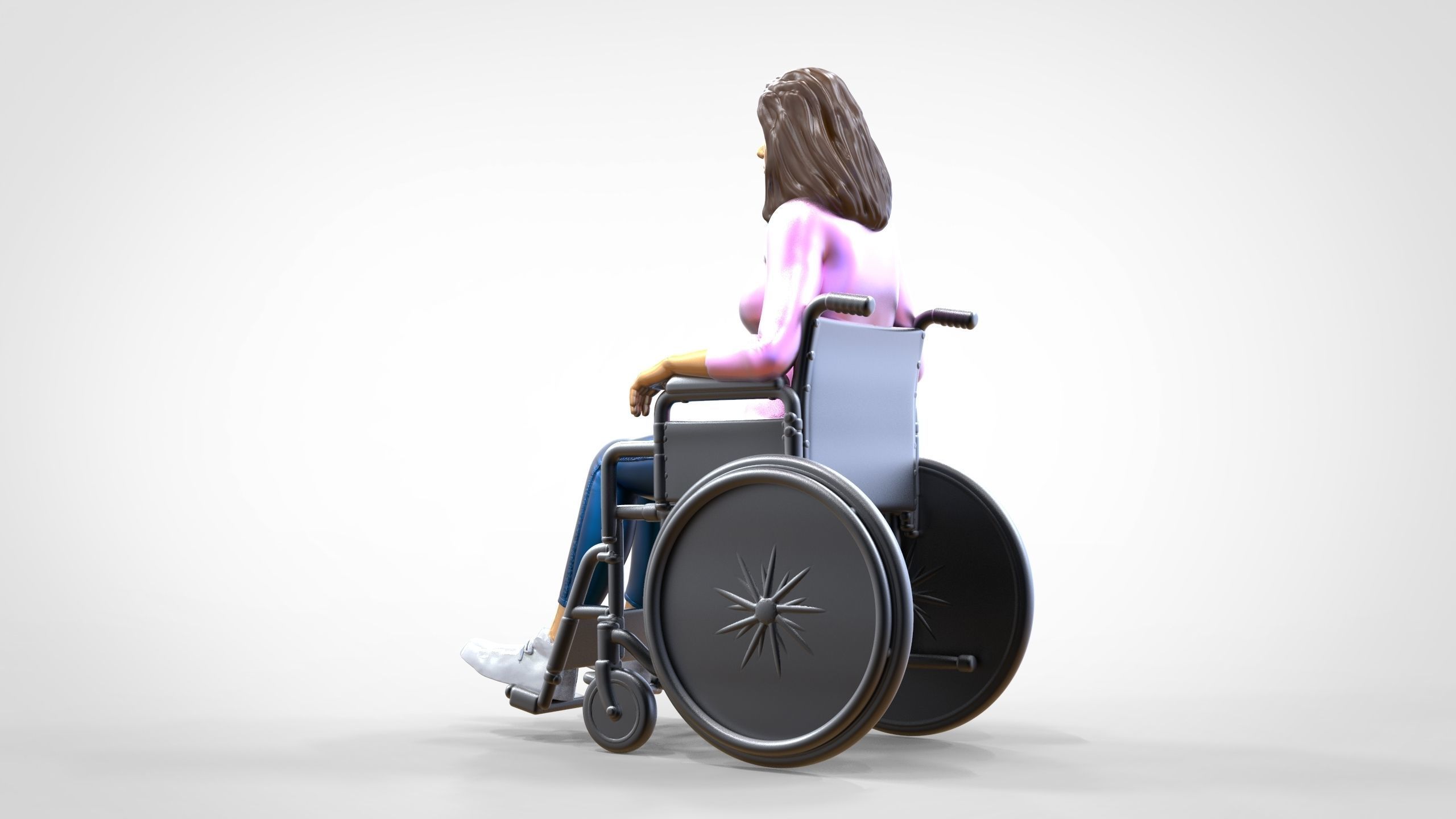 N1 Disabled woman on wheelchair 3D print model_9