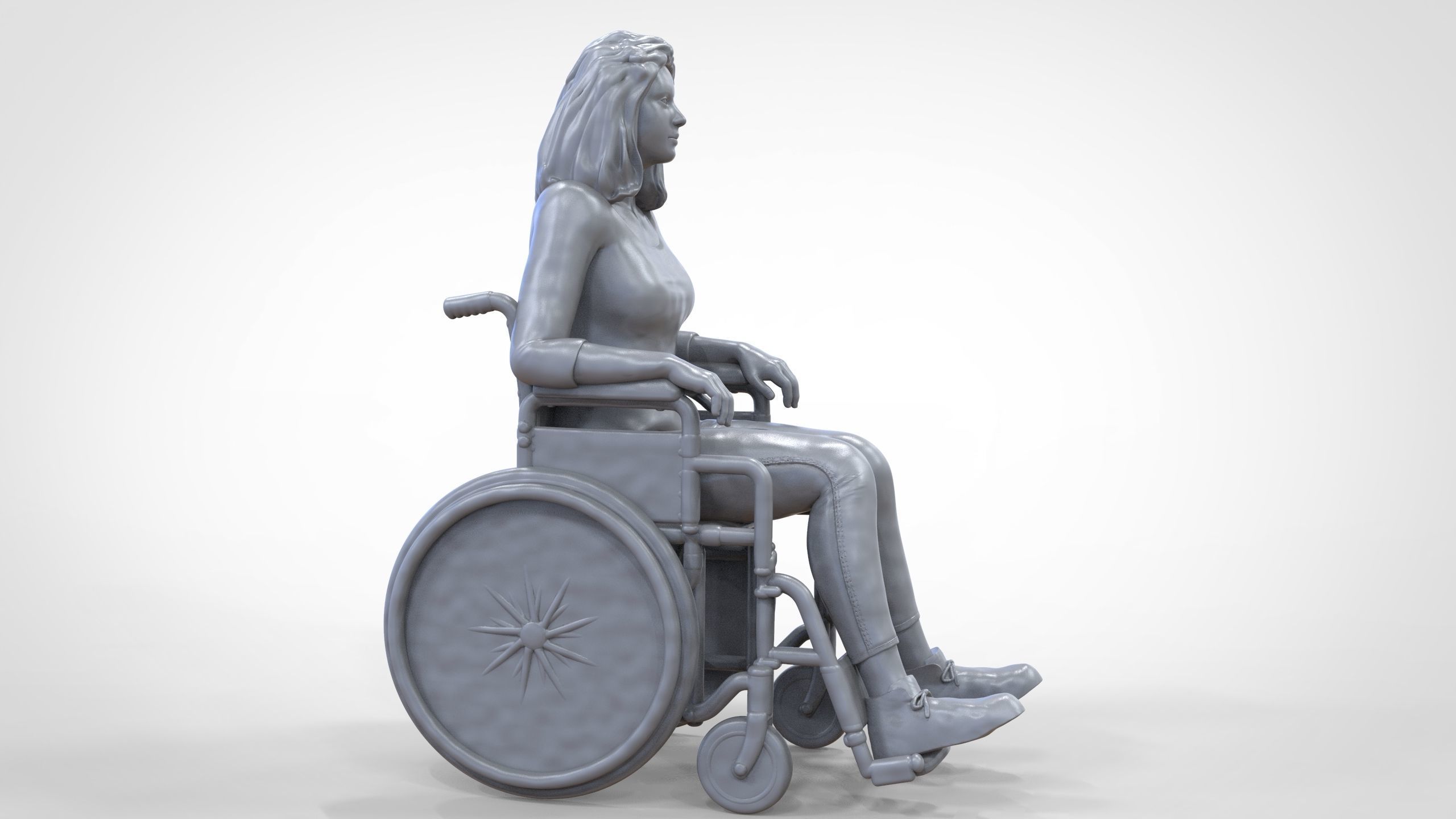 N1 Disabled woman on wheelchair 3D print model_19