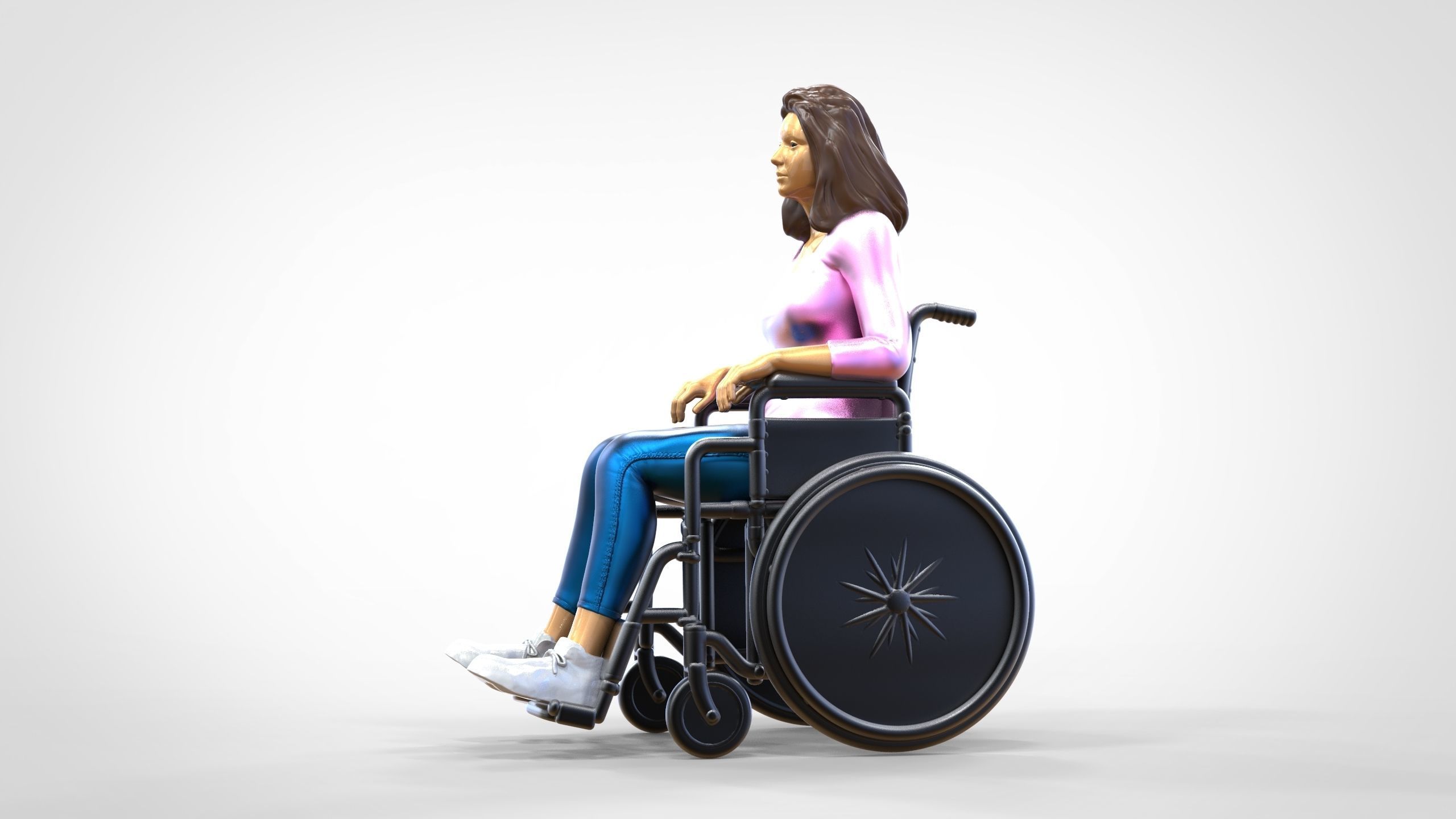 N1 Disabled woman on wheelchair 3D print model_12