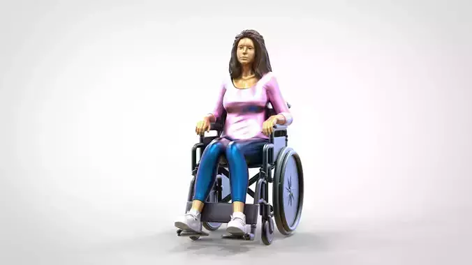 N1 Disabled woman on wheelchair 3D print model