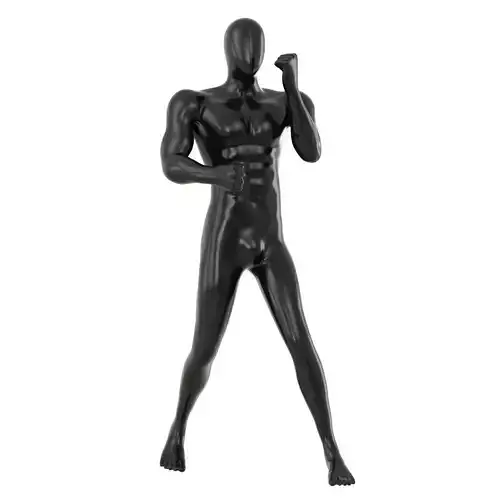 A male mannequin stands in a boxer pose 152
