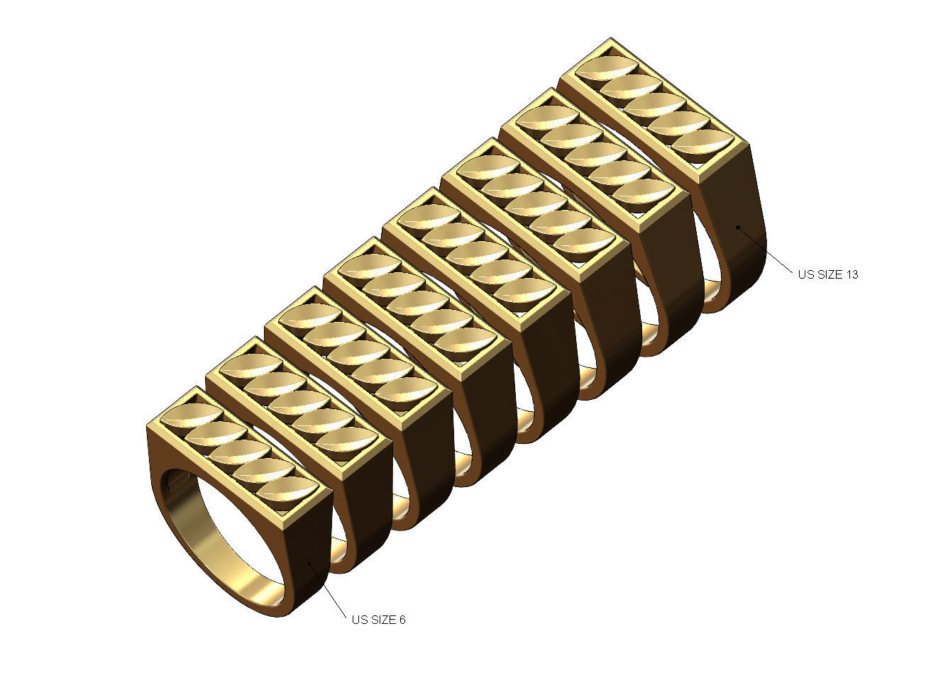 Leaf motif rectangular ring size 6to13 3D print model_1