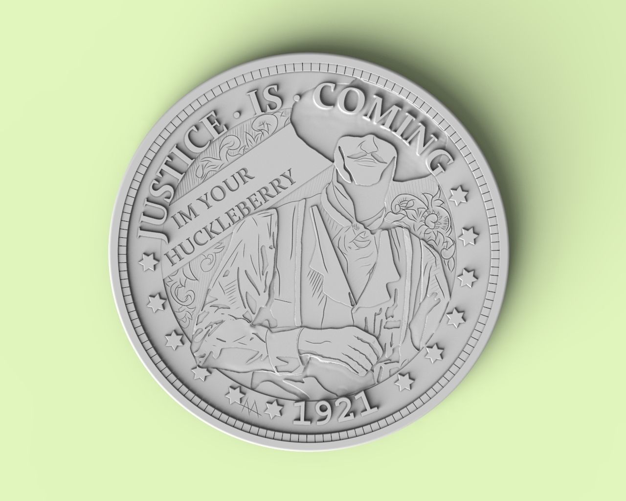 Doc Holliday Tombstone Val Kilmer Coin or Keychain Doc Holiday 3D print model_1