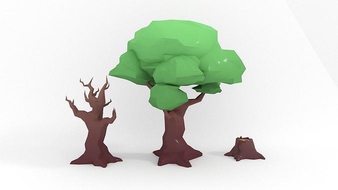 Low poly stylized old tree trunk Low-poly 3D model