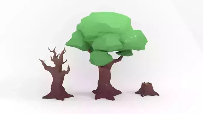 Low poly stylized old tree trunk Low-poly 3D model