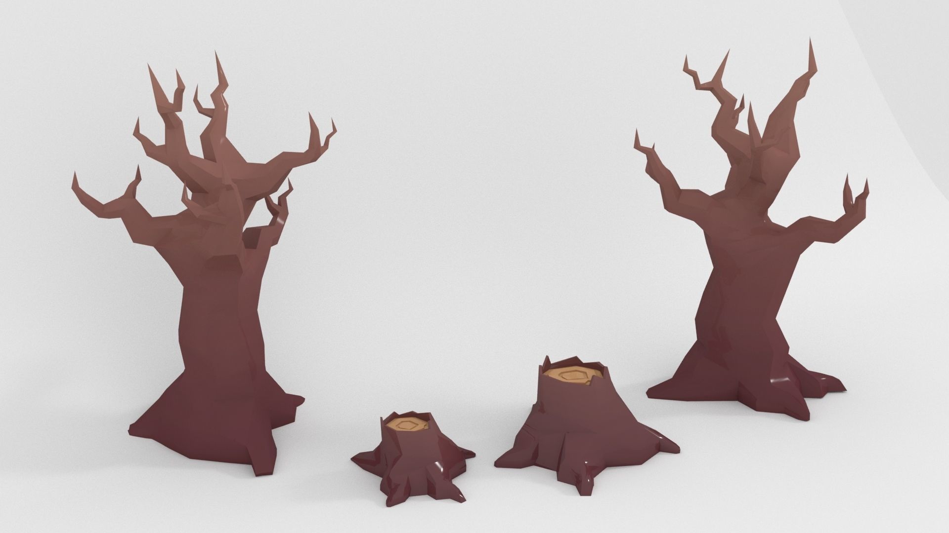 Low poly stylized old tree trunk Low-poly 3D model_12