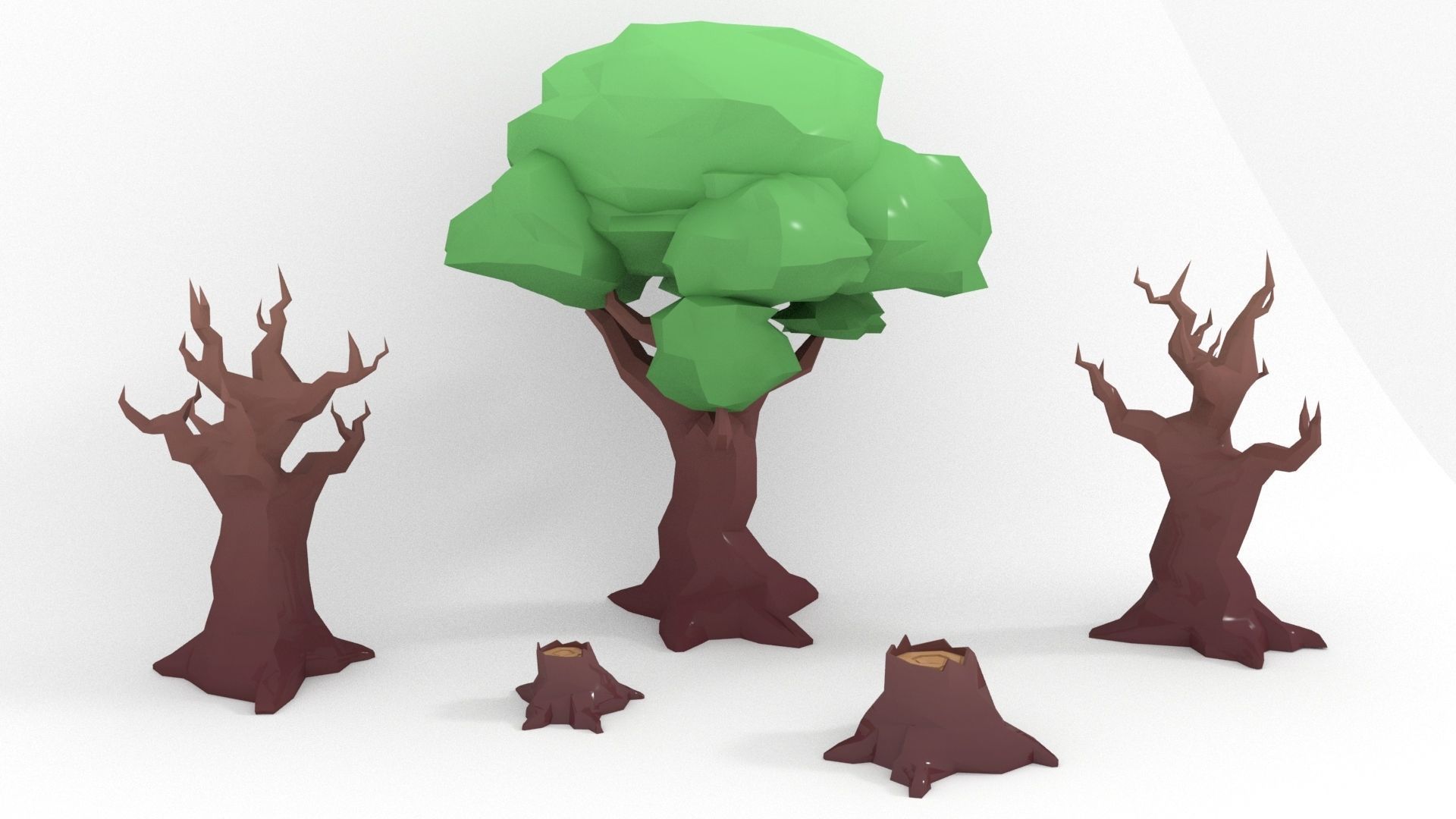 Low poly stylized old tree trunk Low-poly 3D model_1