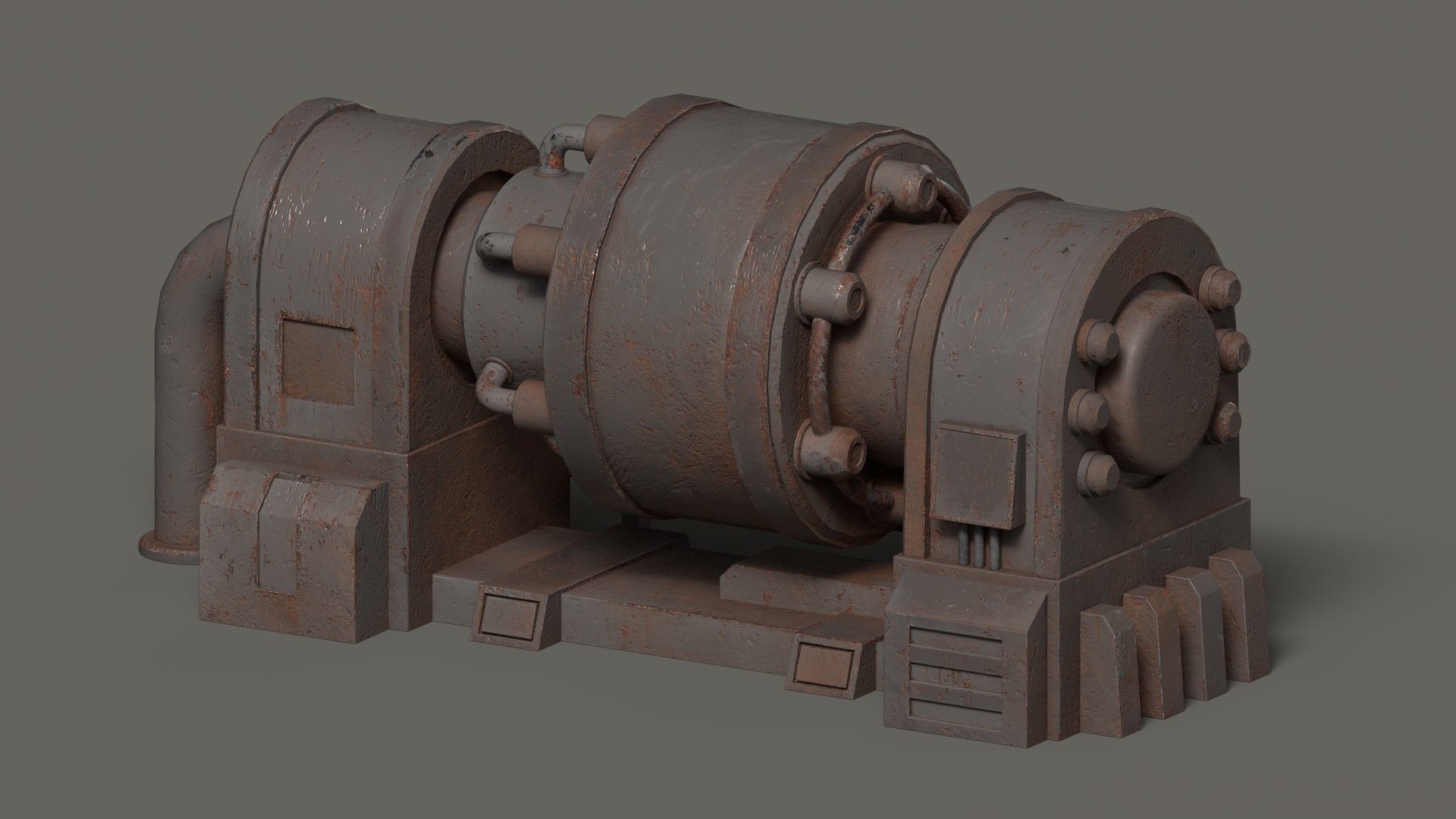 Low-poly old rusty sci-fi generator Low-poly 3D model_9