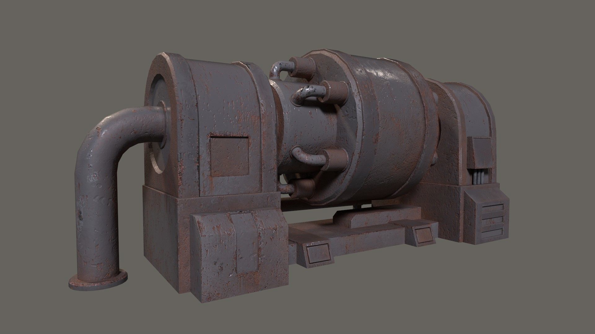 Low-poly old rusty sci-fi generator Low-poly 3D model_4