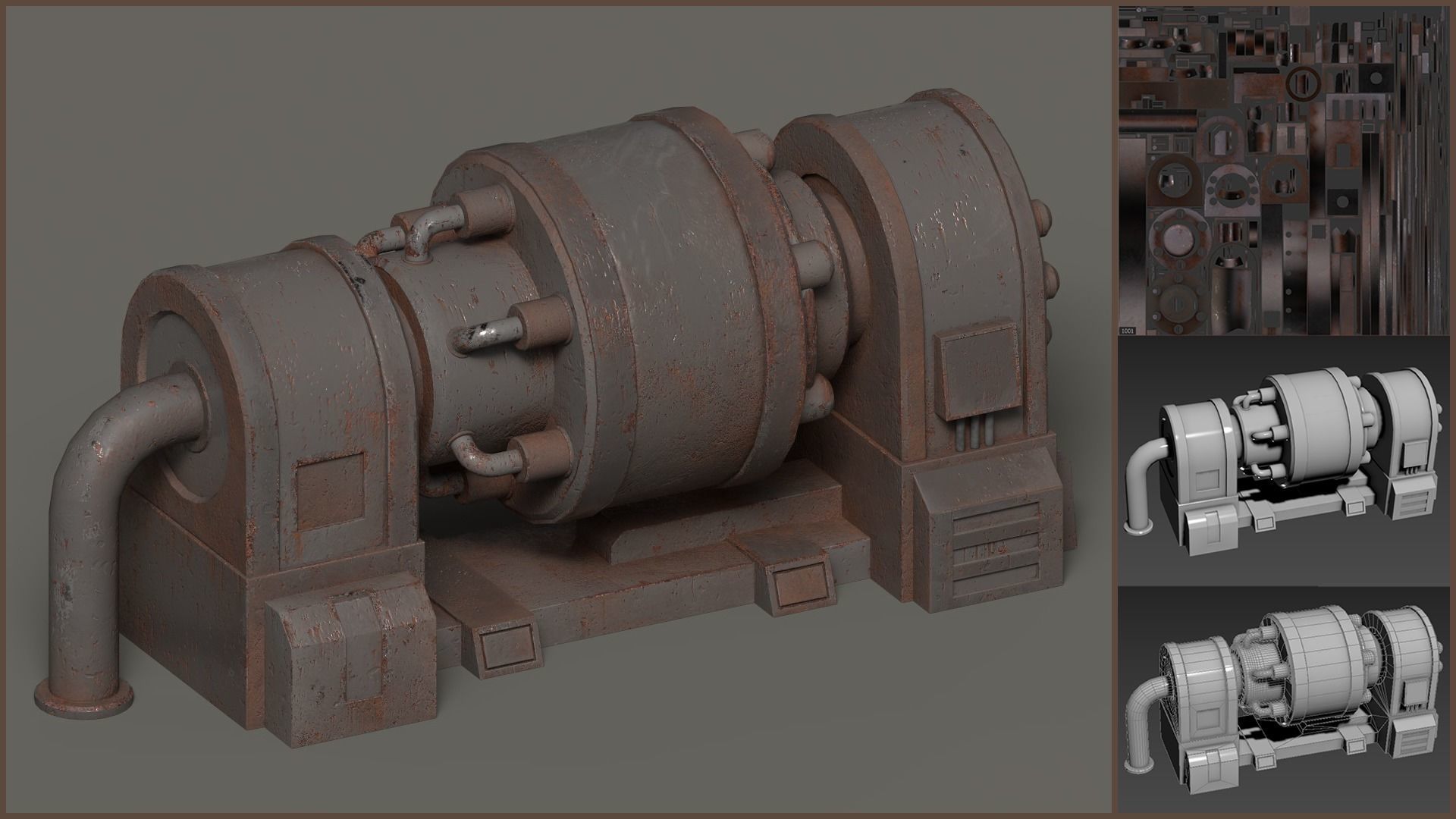 Low-poly old rusty sci-fi generator Low-poly 3D model_1