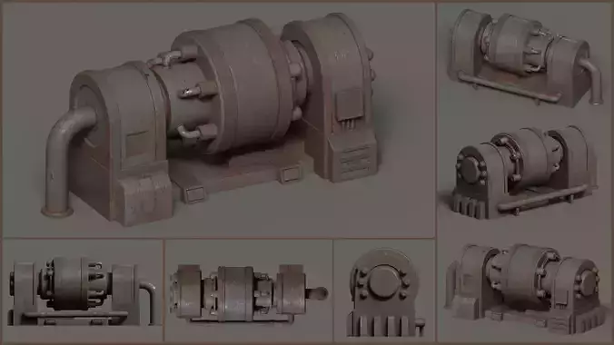 Low-poly old rusty sci-fi generator Low-poly 3D model