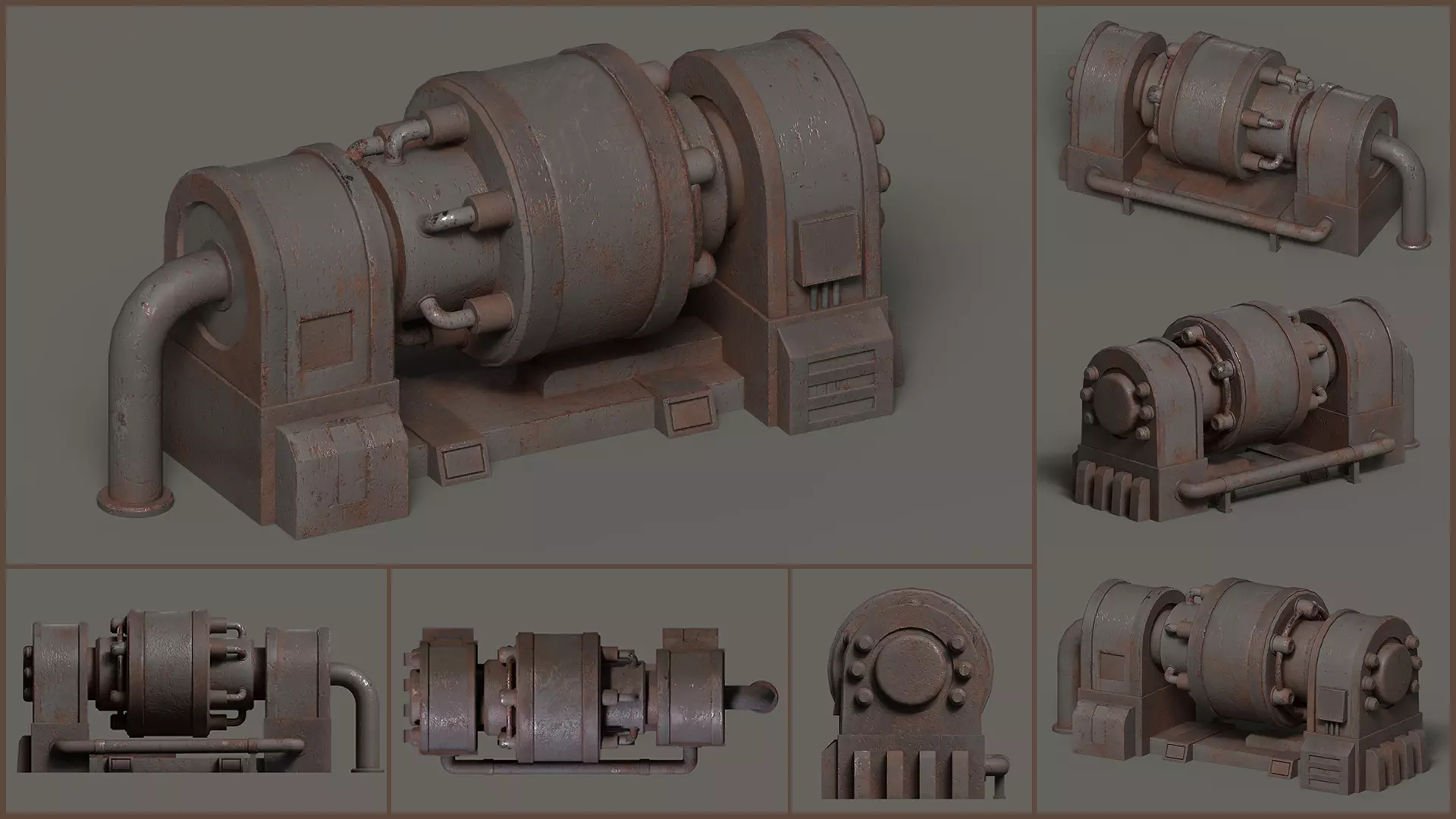 Low-poly old rusty sci-fi generator Low-poly 3D model_0