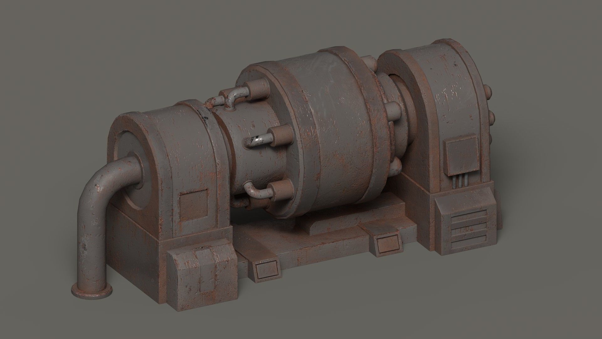 Low-poly old rusty sci-fi generator Low-poly 3D model_2