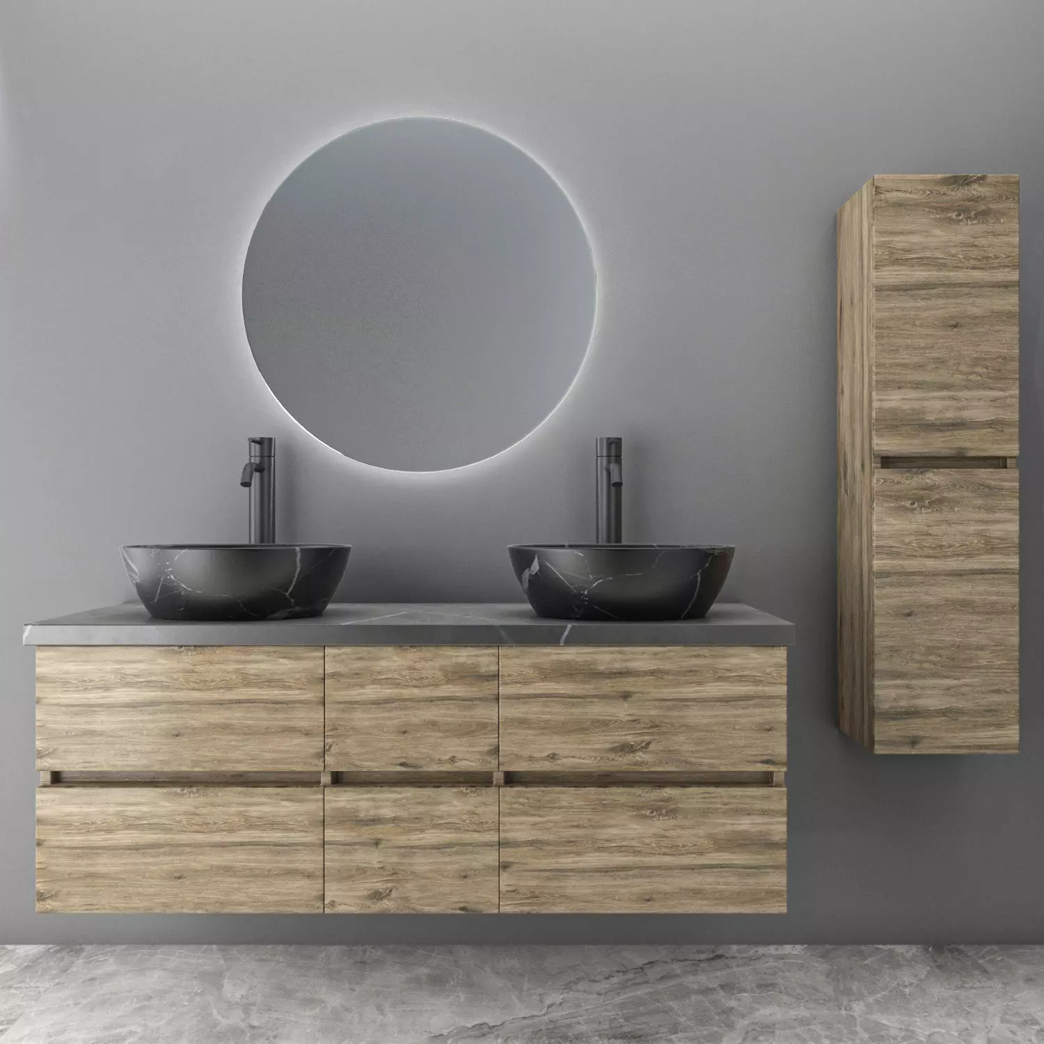 Bathroom set 6 sink with marble 3D model