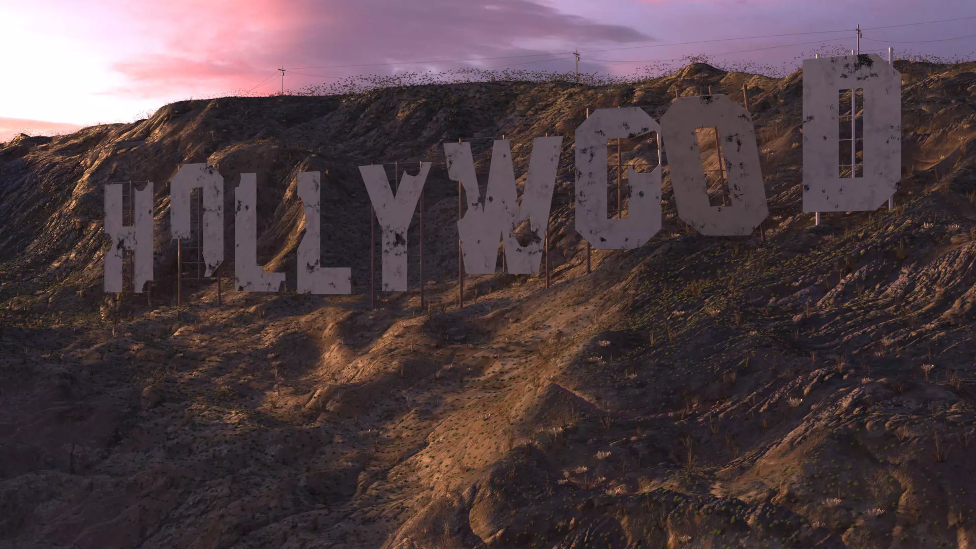 Futuristic Hollywood Sign  Low-poly 3D model_0